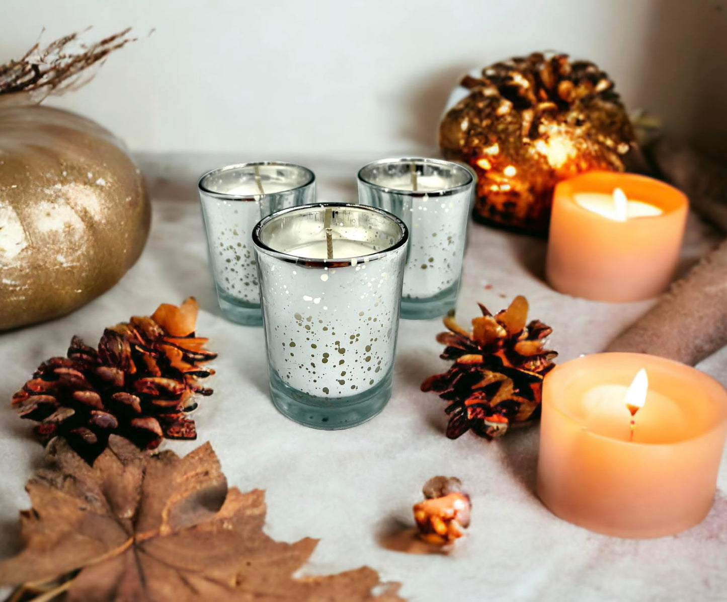 Mister Candle Unscented Silver Mercury Glass Votive Candles, 2" Filled Candle Jars for Centerpieces, Wedding Décor, Events, Home & Party Ambiance, Set of 12