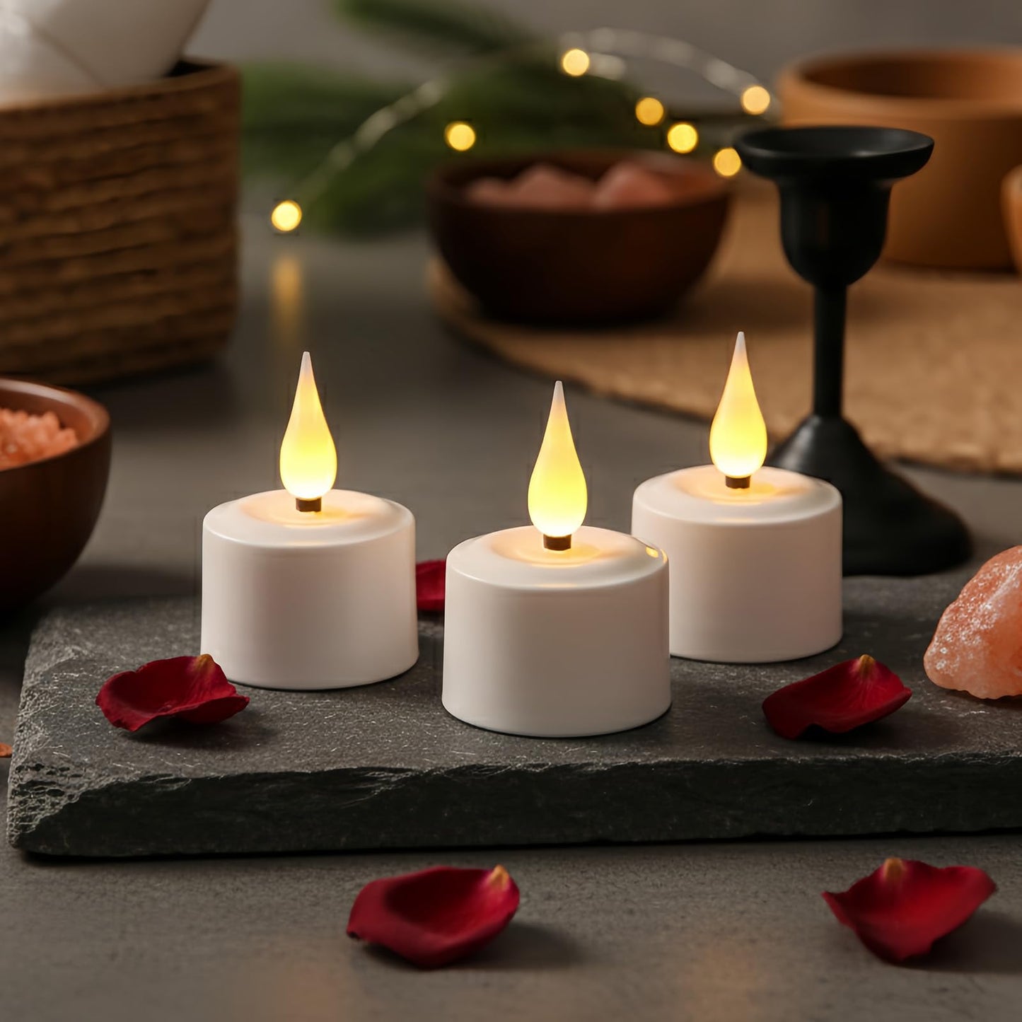 yunsheng Magnetic Rechargeable Tea Light Candles with Black Charging Base and Remote Timer, 12Pcs Battery Operated Tea Lights, LED Flameless Votive Candles for Home Wedding Party Decor(White)