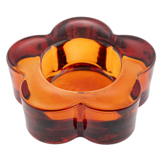 Karma, Glass Flower Tealight Holder, Chunky Candle Holder Votive for Home and Party Decor, Wedding Table Centerpiece, Copper