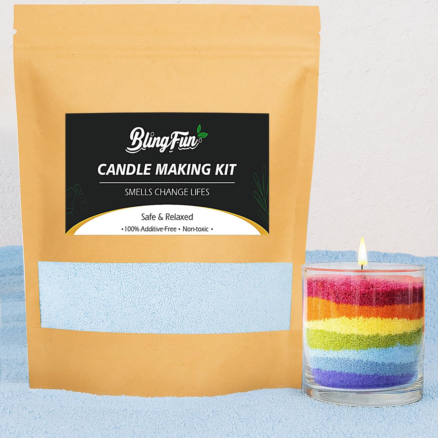 Snow Pearled Candles Sand-Refillable Sand Wax, DIY Candle Beads and Wicks, for Home Decor, Parties, Events-250g/9oz(Blue)