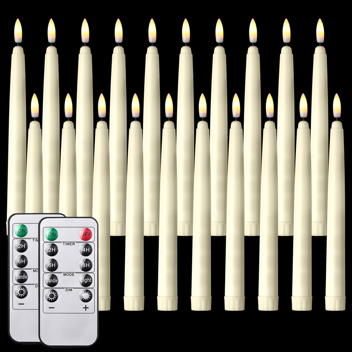 Tuanse 20 Pcs Flickering Flameless Taper Candles Bulk LED Battery Operated Realistic Flame Effect with Remote & Timer Safe No Fire Wax Drip Candles for Wedding Church Home Decor (8.46",Beige)