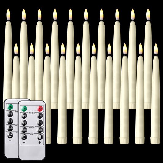 Tuanse 20 Pcs Flickering Flameless Taper Candles Bulk LED Battery Operated Realistic Flame Effect with Remote & Timer Safe No Fire Wax Drip Candles for Wedding Church Home Decor (8.46",Beige)