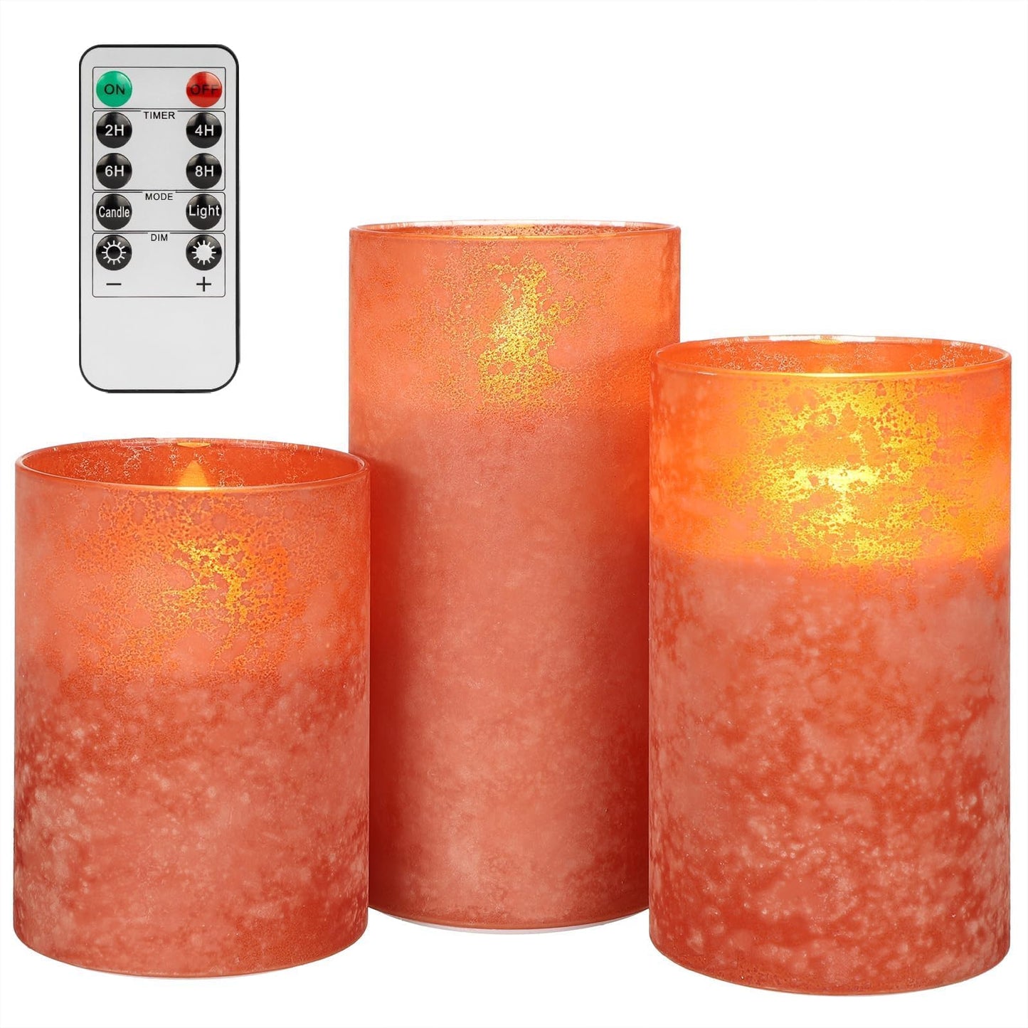 ANGELLOONG Orange Flameless Candles with Remote for Fall Decor, Burnt Orange Real Wax LED Pillar Lights, Flickering Battery Operated Fake Candles for Halloween Christmas Decor