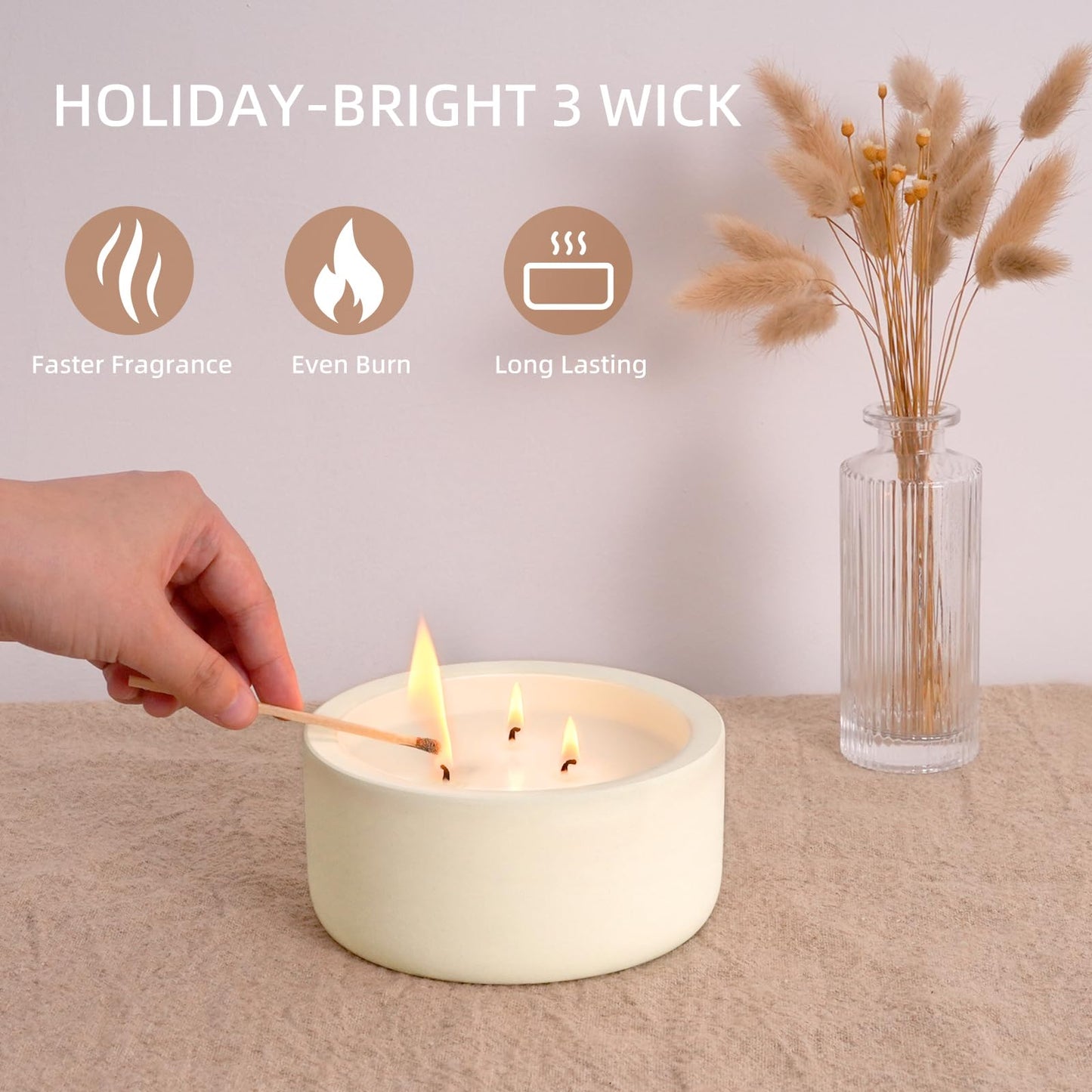 Viyffo 20oz Large Scented Candle – Vanilla Fragrance, 3 Wick Non Toxic Soy Candle, Ivory White Ceramic Jar, Luxury Home Fragrance, Elegant Spring Décor & Premium Birthday Gift