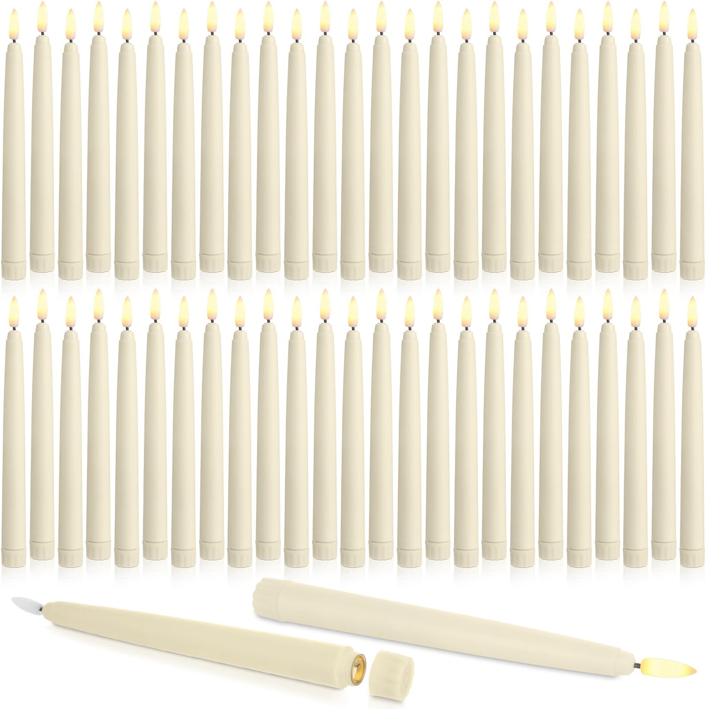 Baquler 50 Pcs Flameless Taper Candles LED Taper Candles Flickering Bulk Ivory LED Candlestick for Easter Wedding Church Halloween Christmas Party Decor Table Centerpiece, 8.5 in, No Batteries