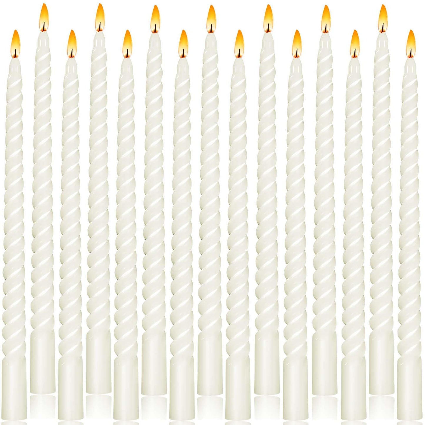 Cptoion 16 PCS Spiral Taper Candles,10 Inch Twisted Taper Candle,Unscented Twisted Candlesticks,Dinner Candles,Dripless Long Candle Sticks for Dinner Party Wedding (White)