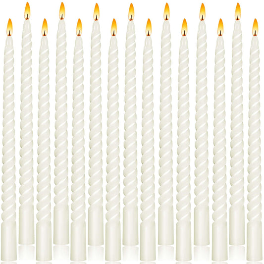 Cptoion 16 PCS Spiral Taper Candles,10 Inch Twisted Taper Candle,Unscented Twisted Candlesticks,Dinner Candles,Dripless Long Candle Sticks for Dinner Party Wedding (White)