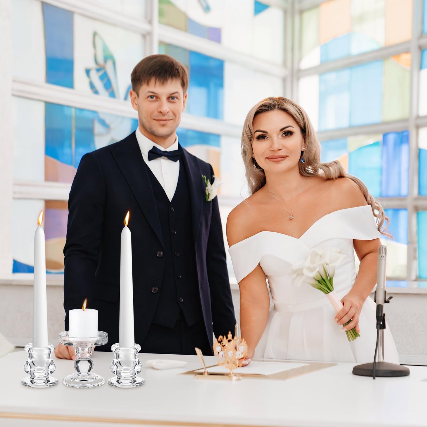 Rtteri Unity Candle Holder for Wedding Set of 3 Glass Candlestick Holder for Taper and Pillar Candle 3.5'' 2.2'' Wedding Ceremony Dinning Table Centerpiece Home Party Birthday Church Decor(Clear)