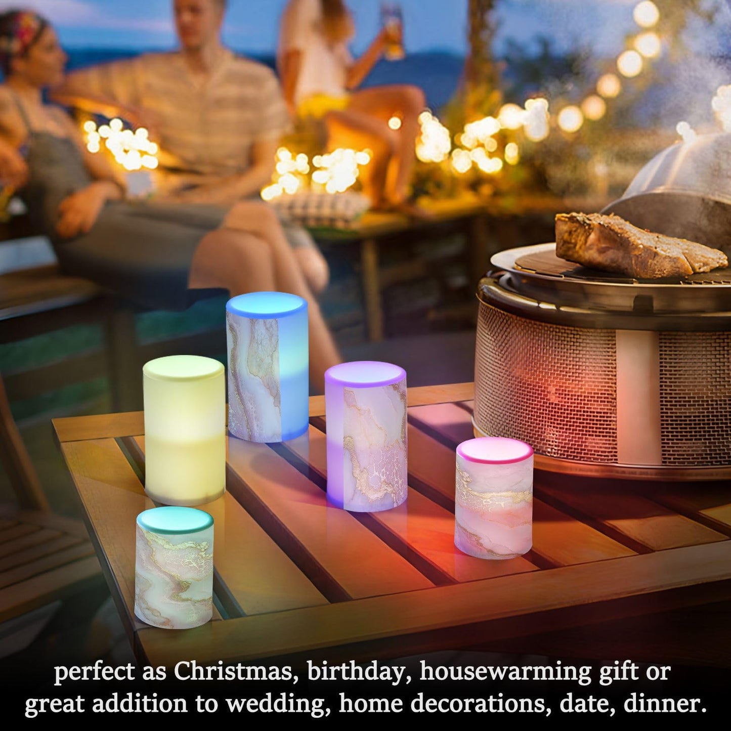 Zathe Flameless Pillar Candles Batteries Led Candles for Home Decor Marble Blush White