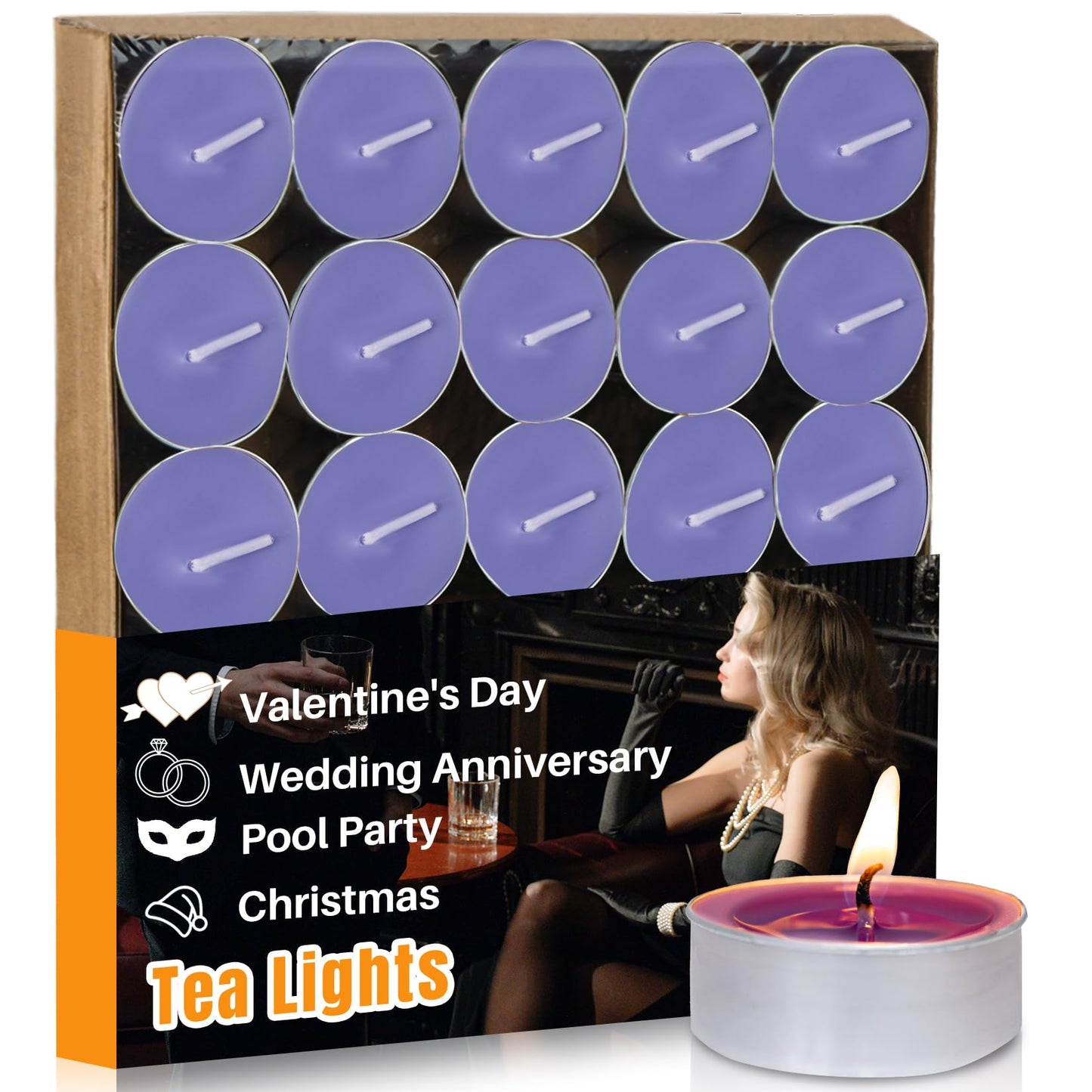 Tea Lights Candle Set - 25 Pcs Mini Tealight Candles Unscented Votive Soy Candle for Home, Pool, Emergencies, Halloween - Medium Slate Blue