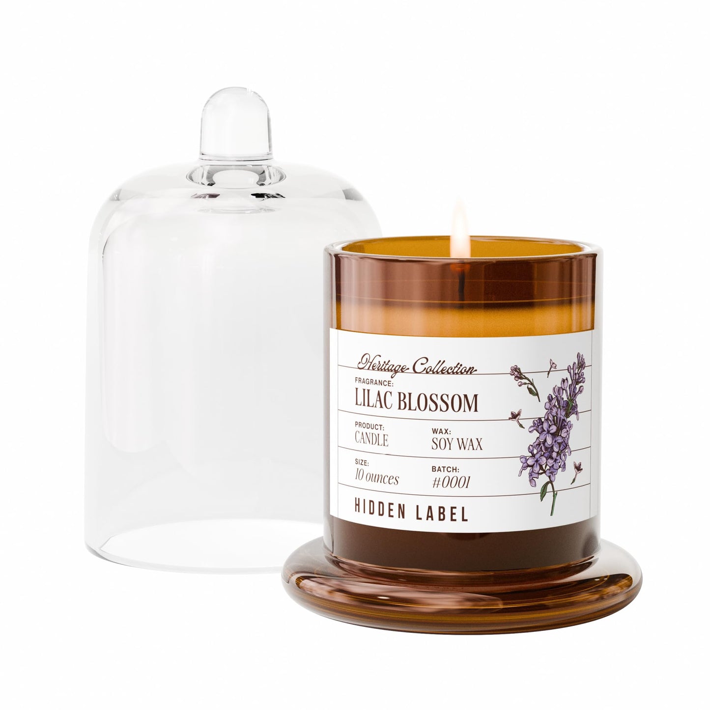 Hidden Label Lilac Blossom Scented Candle - 10oz Non Toxic Candles for Home Scented with Clear Bell Jar, Natural Soy Wax Aromatherapy Candle for Spa/Yoga/Meditation & Stress Relief Gifts