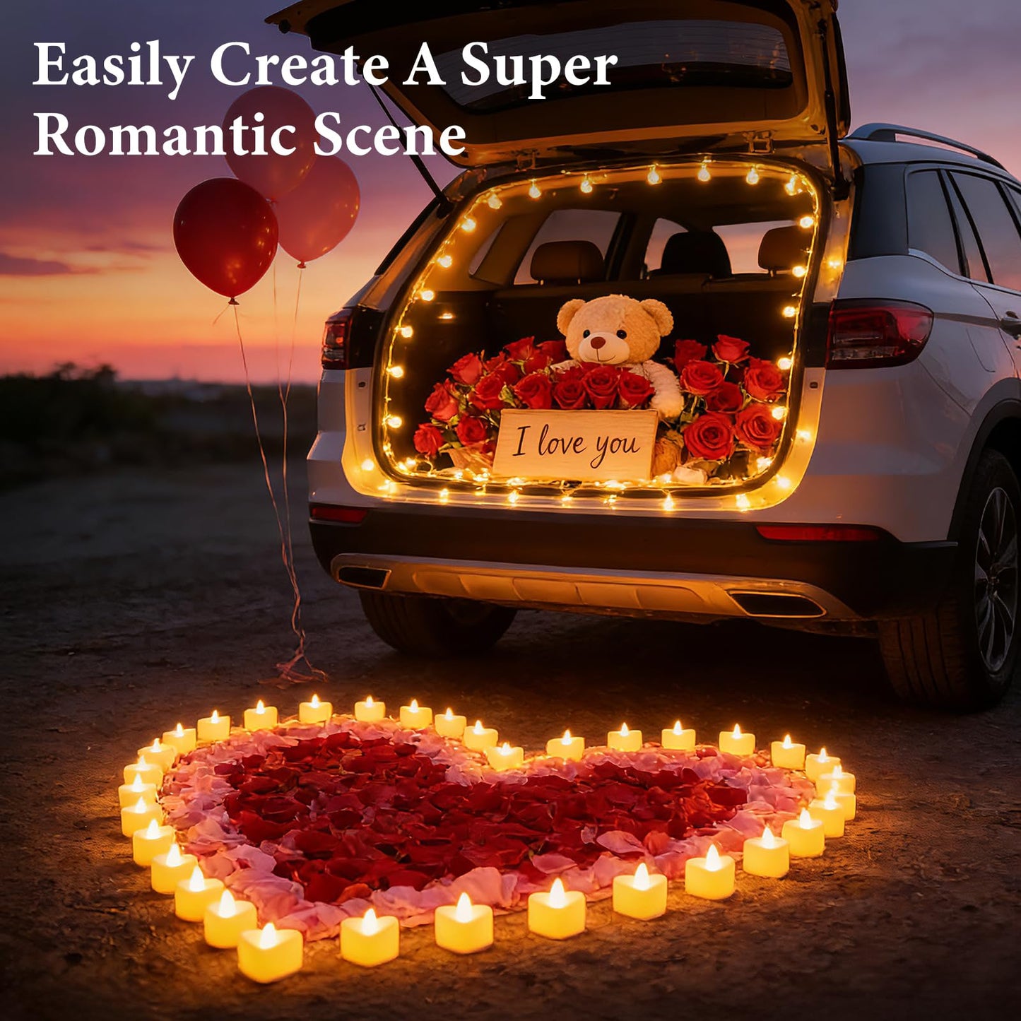 Chanceboleng 8000Pcs Rose Petals with 72Pcs Flameless LED Tea Lights Candles Valentine's Day Romantic Decorations Special Night Set for Night Wedding Anniversary or Table Décor, Warm Yellow