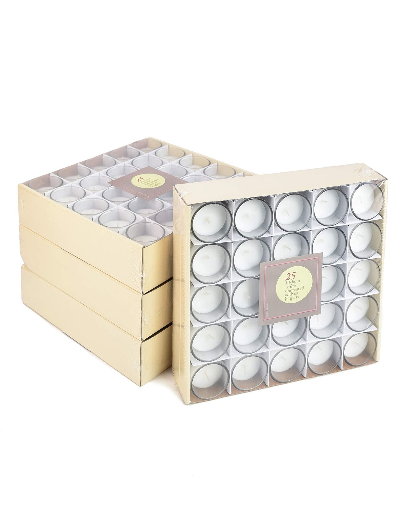Serene Spaces Living 100-Pack White Unscented Votive Candles in Glass Holders, 10 Hour Burn Time, Bulk Set for Weddings, Events, Parties, Spa, Emergency & Home Decor, 2" Tall x 1.75" Diameter