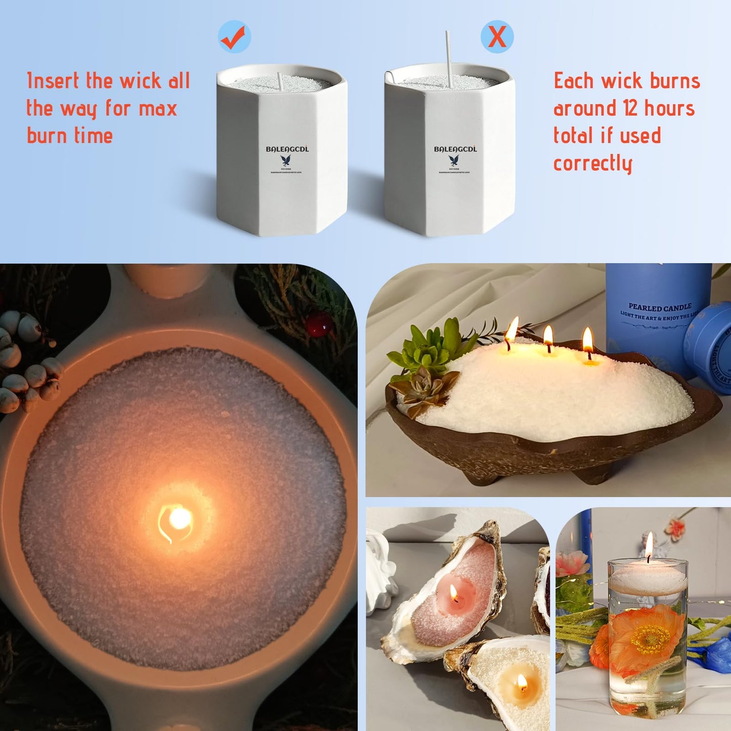 BALEAGCDL Pearled Candle 18 Oz with 30 Wicks - Unscented Sand Candles White Refillable Wax Lasts up to 120 Hours - Smooth and Clean Burning for Candle Making