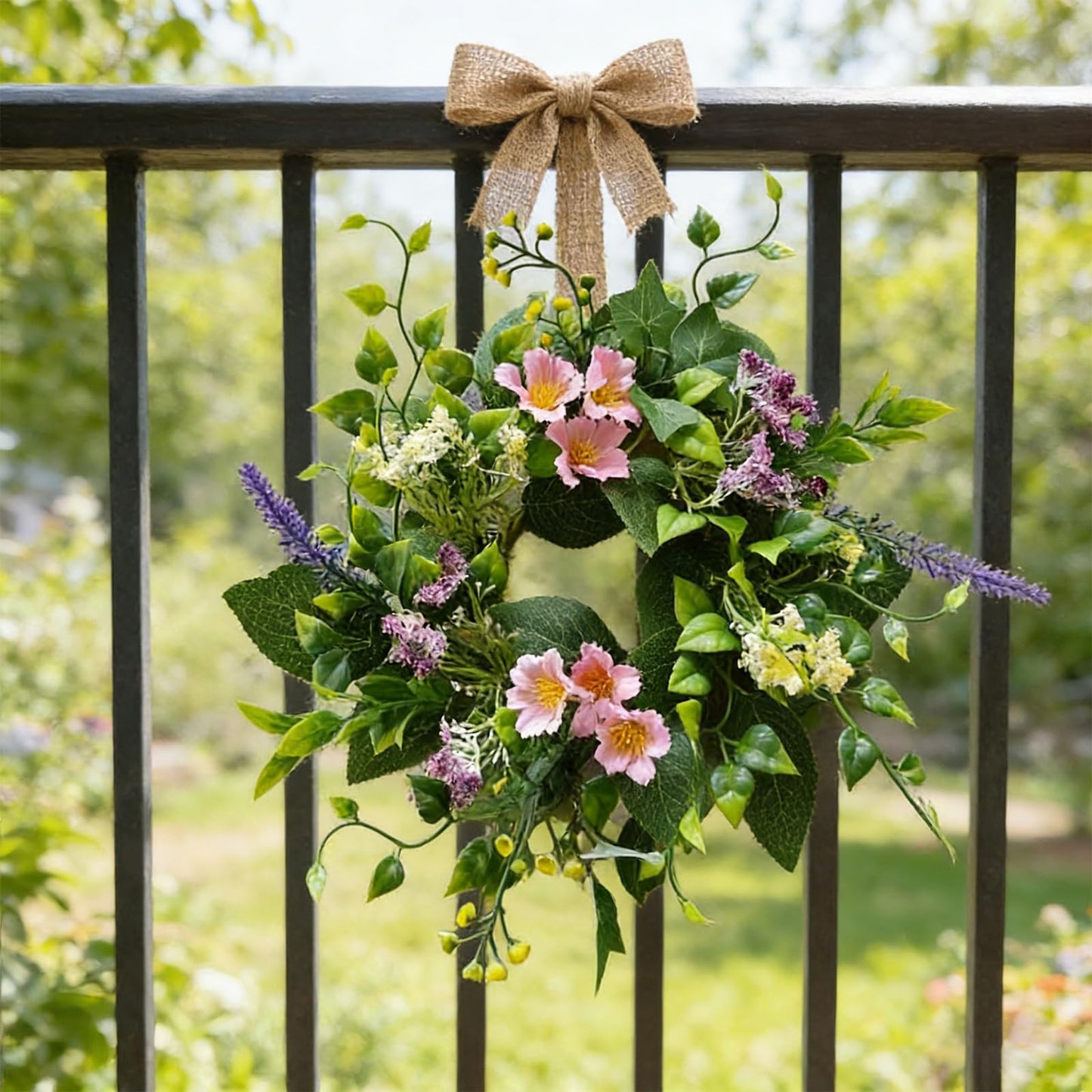 6 Pcs Small Spring Summer Candle Ring Wreaths with Artificial Pink Flower Purple Lavender Yellow Berry Mini Pillar Candle Holder Wreath with Green Leaves for Home Kitchen Table Centerpieces Wall Decor