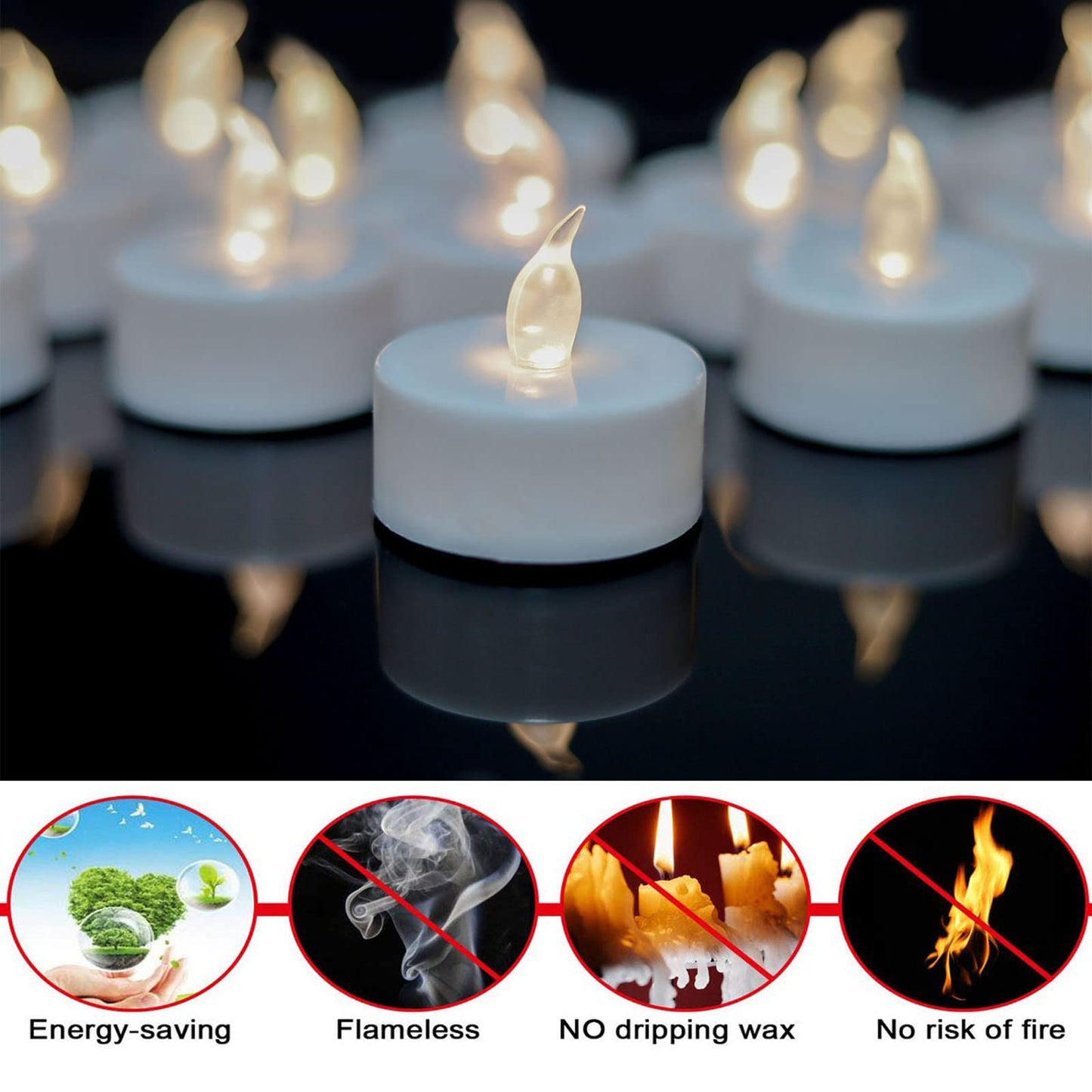 Tea Lights - 50 Pack Flameless LED Candles - 200 Hour Battery Operated - Realistic Flickering - Warm White Light - Perfect for Halloween & Seasonal Celebrations