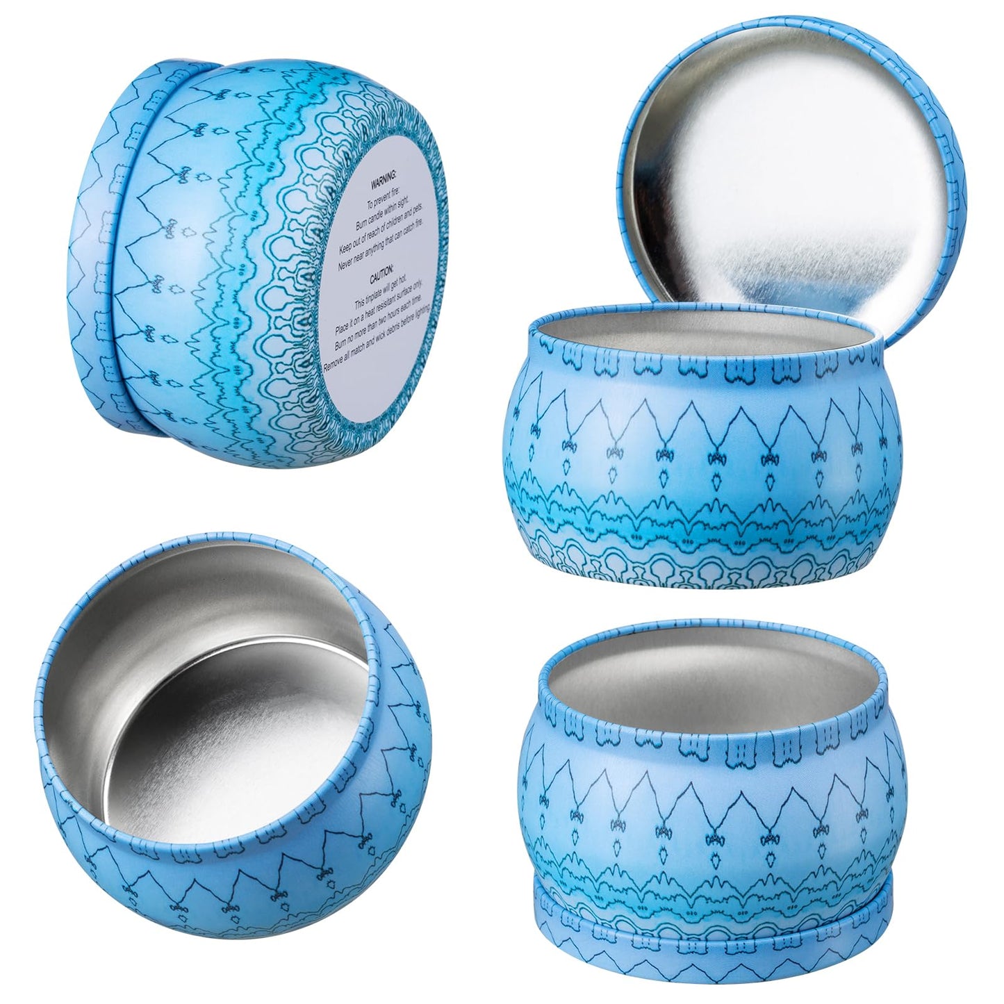 Domivirgo Candle Tins with Lid,16pcs 8 Designs Tinplate Cans with Wicks, Wick Holders, Wick Stickers for Candle Making(2.5oz X 8 PCS &4.5oz X 8 PCS)