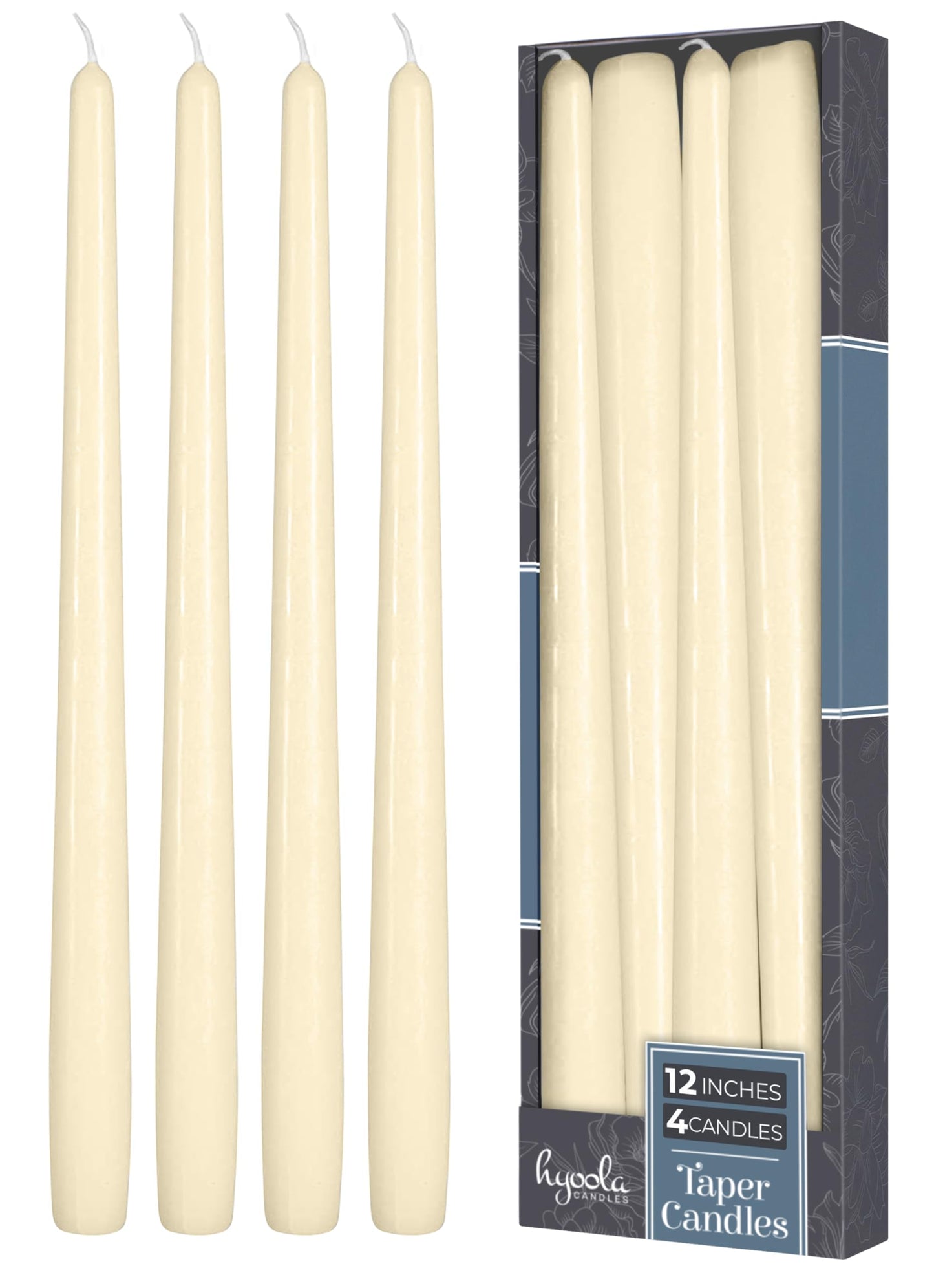 Hyoola Tall Taper Candles - 12 Inch Wool White Unscented Dripless Taper Candles - 10 Hour Burn Time - 4 Pack