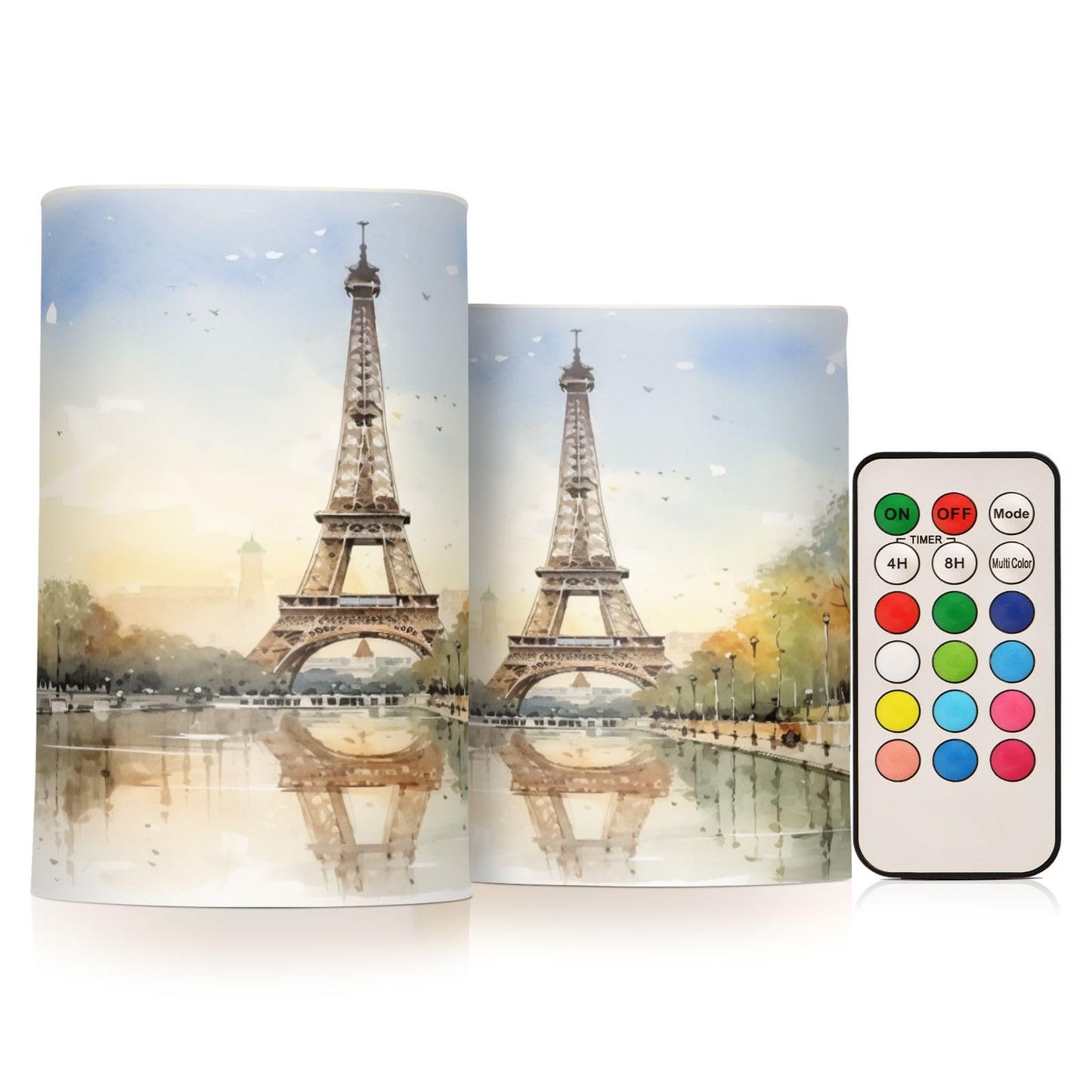 BOENLE Flickering Flameless Candles, Eiffel Tower Lake LED Candles with Remote Timer, Set of 2 Battery Operated Candle for Valentine Wedding Birthday