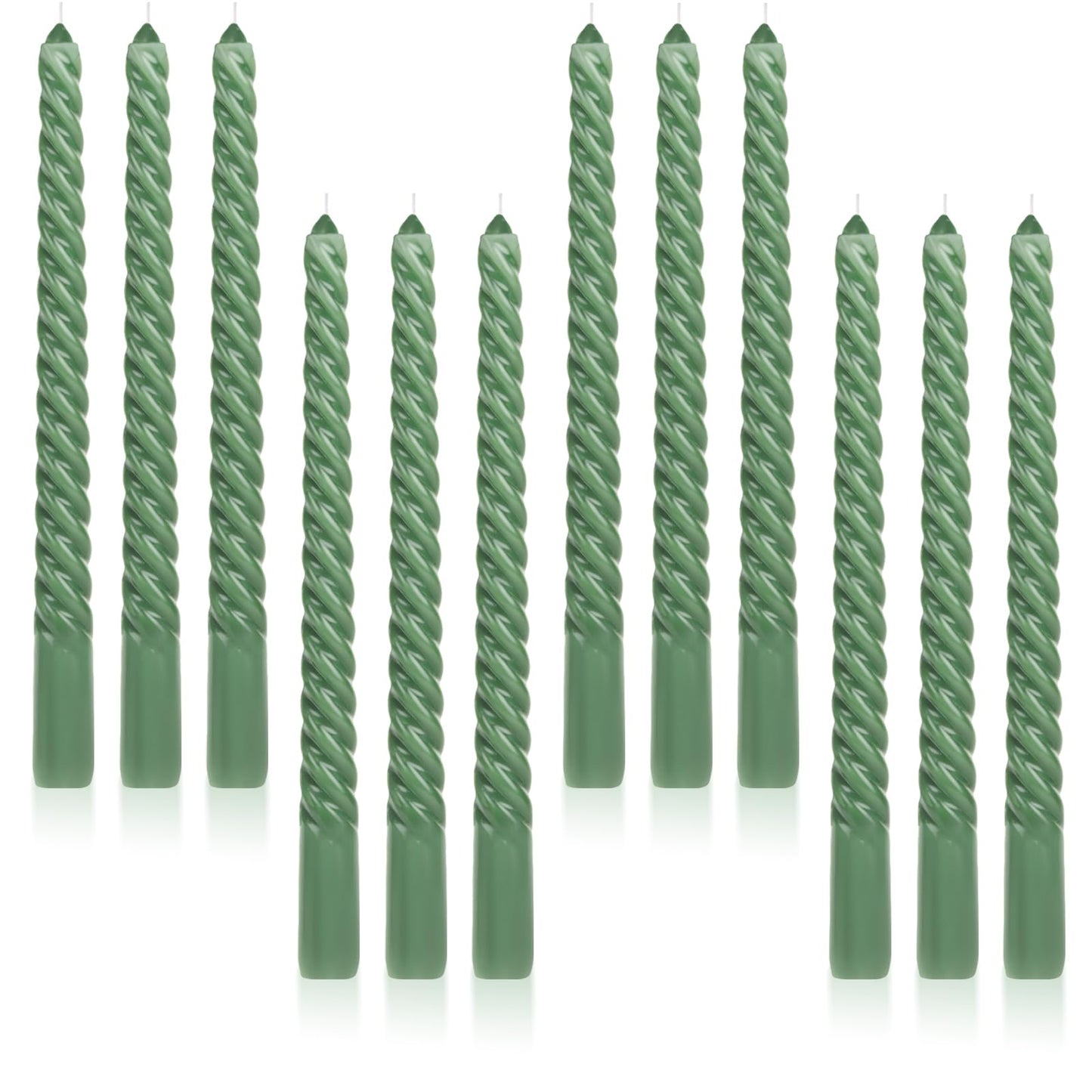 Tobeape 12 Pack 10 Inch Tall Sage Green Spiral Taper Candles, Unscented Dripless Twisted Wax Candles for Holiday Celebration Wedding Dinner Birthday Party Display Home Decor - 8 Hour Long Burning