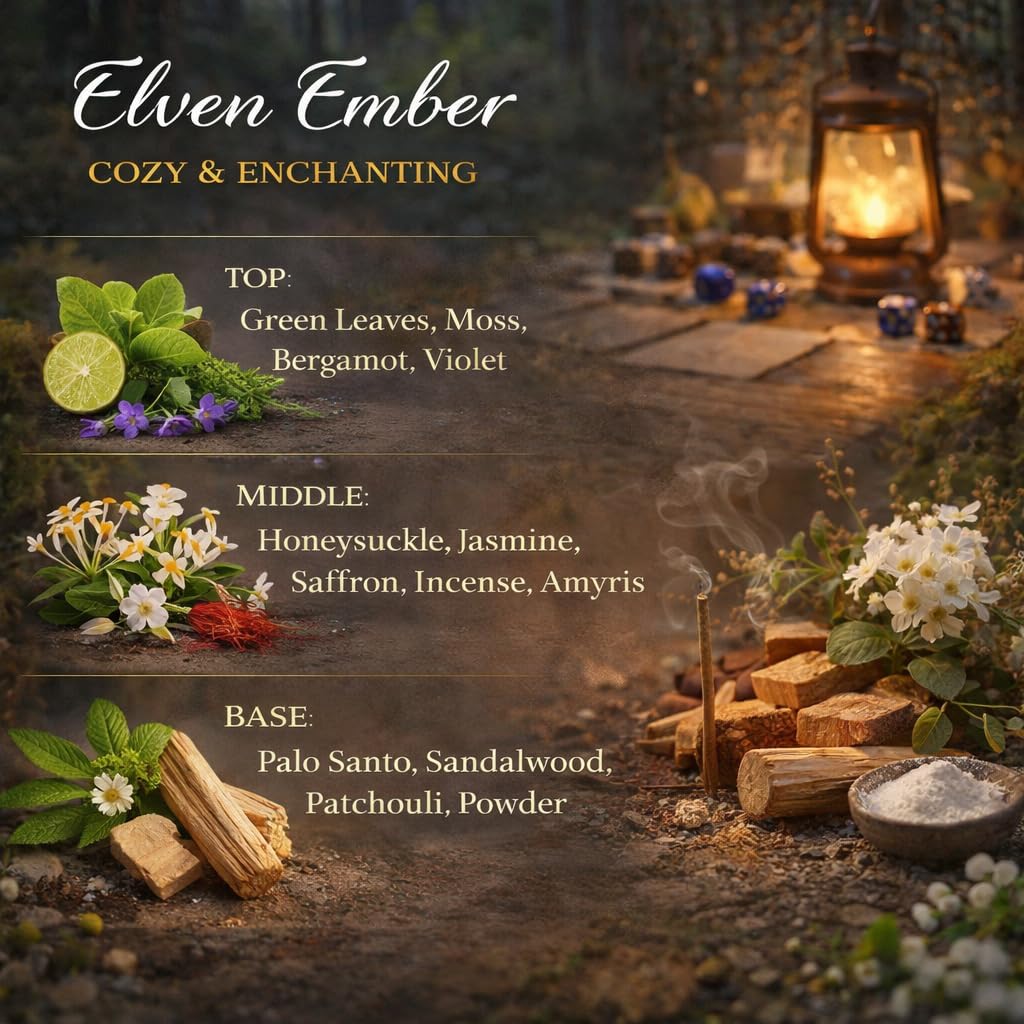 Wicked Rose Candle Co. Elven Ember Scented Candle | Honeysuckle, Palo Santo & Sandalwood | 10 oz Hand-Poured Coconut Apricot Wax | 45+ Hour Clean Burn | Reusable Ceramic Vessel
