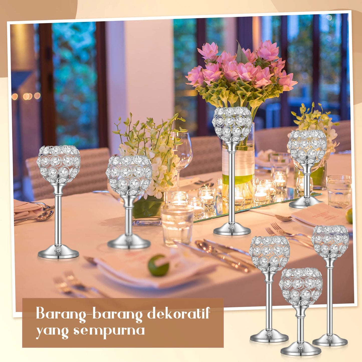 Qunclay 18 Pieces Crystal Candle Holders Bulk Candle Stick Holder Centerpieces for Table Wedding Centerpieces Crystal Decorative Tealight Dining Table Decor for Party(Silver)