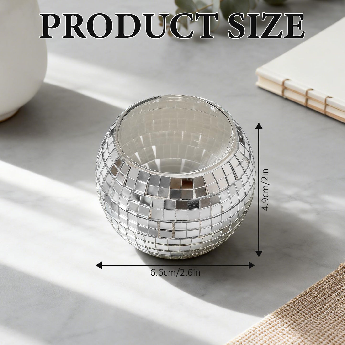 CHICERA 24 Pcs Disco Ball Candle Holders, 2x2.6 Inch Silver Mirror Glass Candle Holders, Disco Ball Centerpieces Table Decor for Wedding Birthday Party