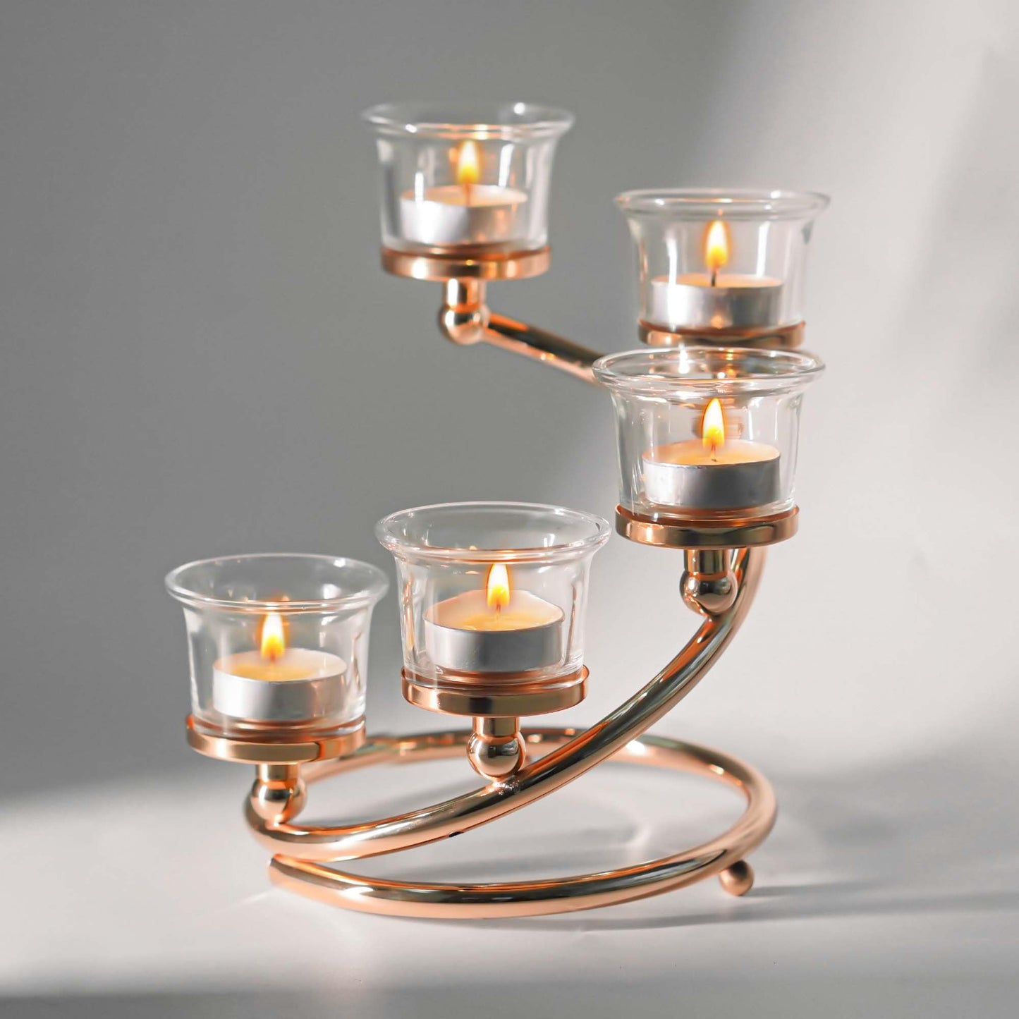 Kolnlala 1Pc Gold 5-arm Metal & Glass Tea Light Candle Holders for Table Centerpiece, Glass Votive Tealight Holders/Candelabra Candlestick Holders for Wedding,Party, Anniversary,Christmas