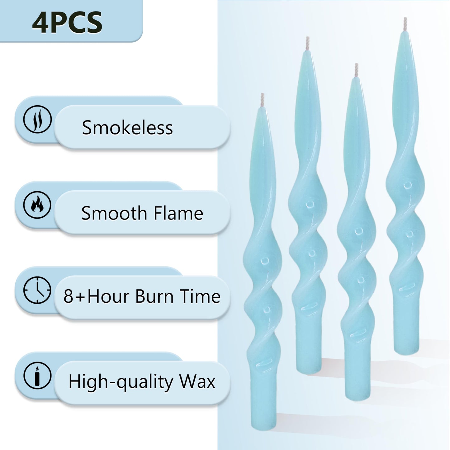 Spiral Taper Candle Blue Twisted Candlesticks 10 INCH Cute Candle Stick Long Tapered Candles Odorless Candle for Home Weddings Festive Women Gifts