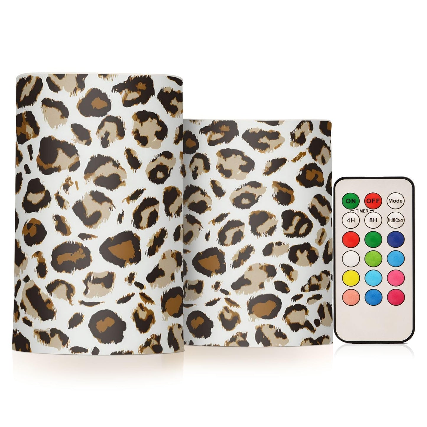 GUIJI Leopard Print - White Flameless Candles, Set of 2, Battery Operated, Pillar Candles for Home Decoration, Christmas, Party