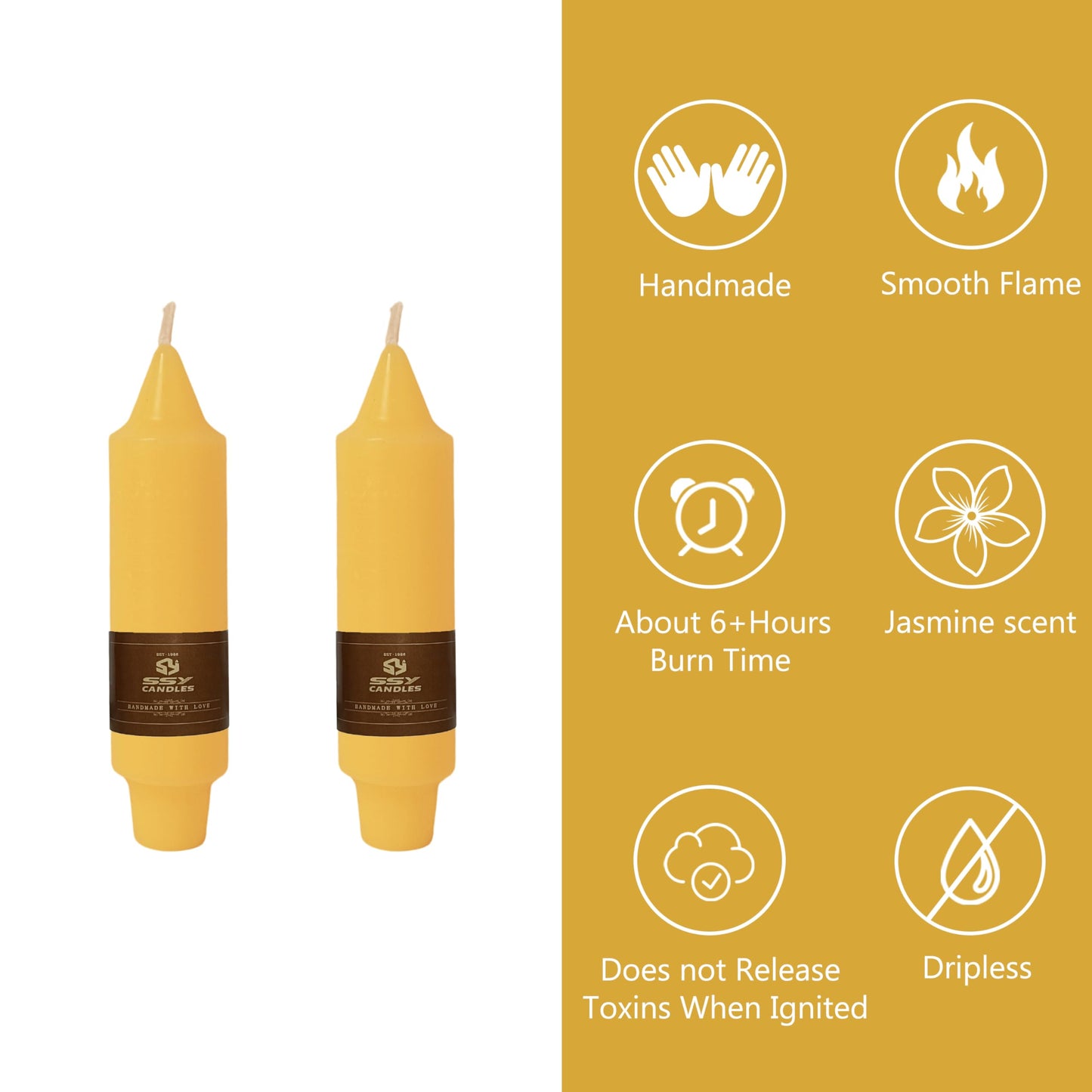 Beeswax Short Taper Candles Set of 2 – Handmade Natural Beeswax Candles, 5 Inch Unscented Candle Sticks for Wedding Dinner Table Home Decor Gift