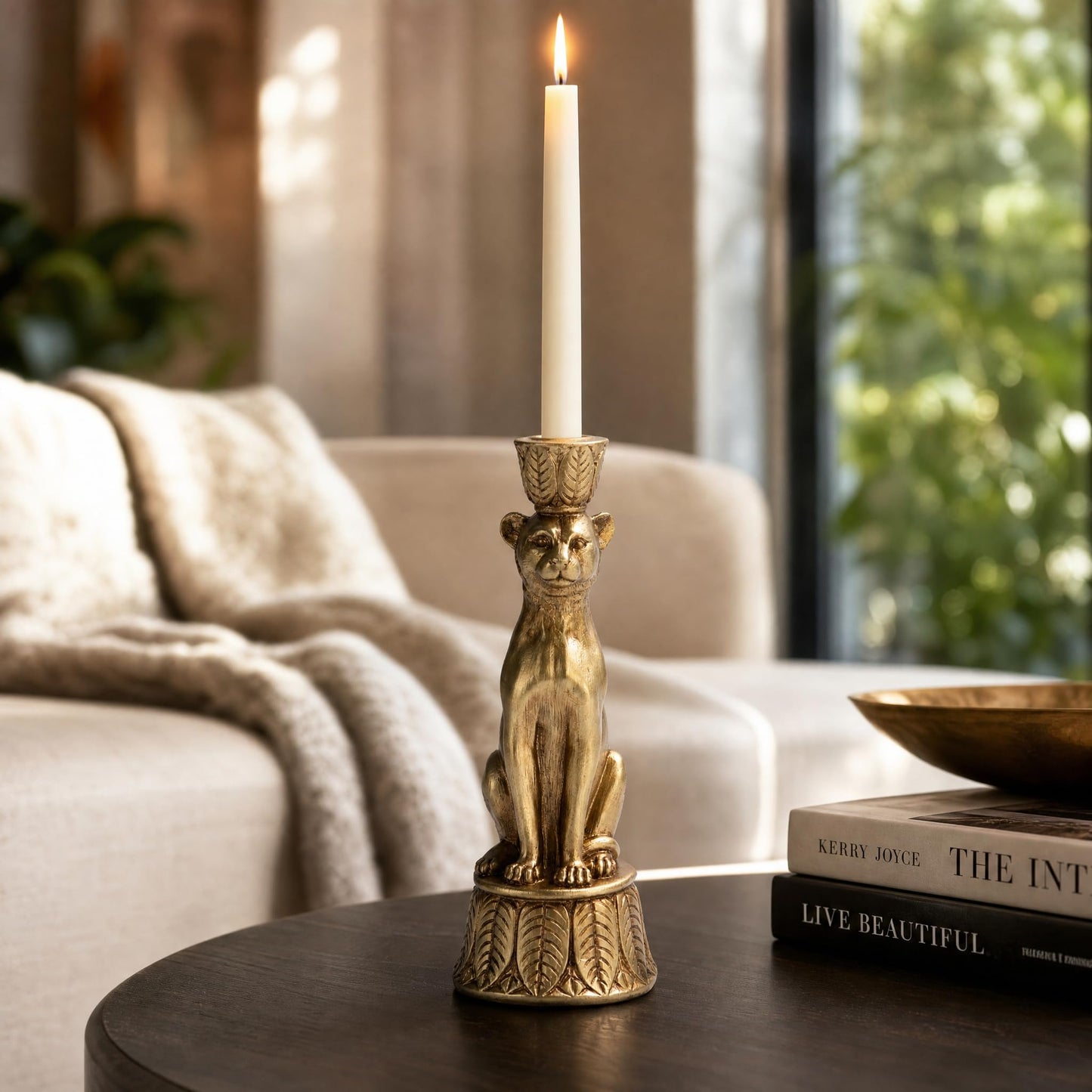 Candle Stick Holder Table Decor - Leopard Resin Modern Golden Candlestick Holder Coffee Table Decor Gold Candle Stand for Living Room 3.25 x 3.25 x 9.25 Inch Guichifun
