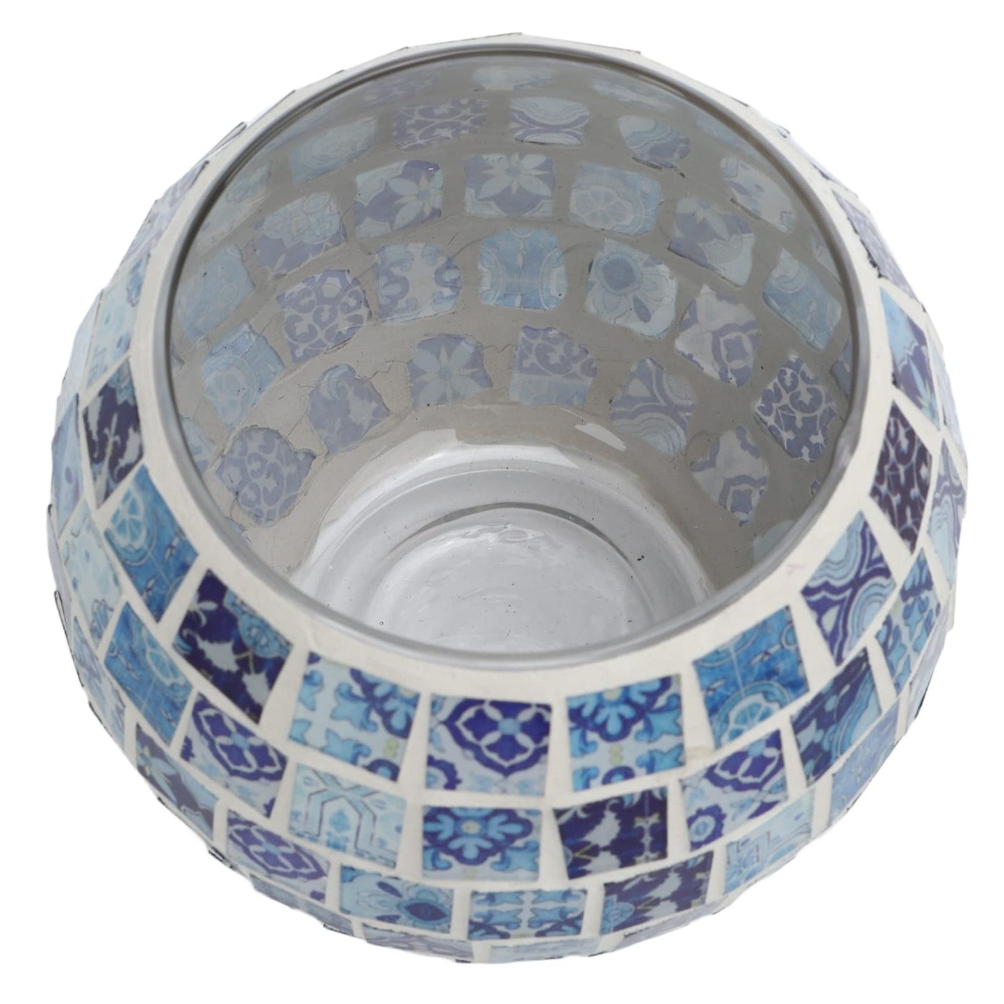 ZAICOLER Scented Candle Holder, Blue White Mosaic Glass Tea Light Holder, Handmade Romantic Votive Candle for Aromatherapy Party Decor