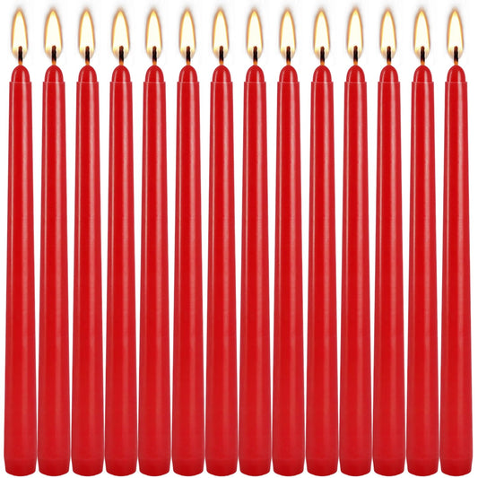 WPONSZU 14 Pack Tall Red Taper Candles 10 Inch Unscented Dripless Candlesticks for Christmas,Valentine's Day,Dinner,Party,Brithday,Wedding and Home Decoration - 8 Hour Burn Time.