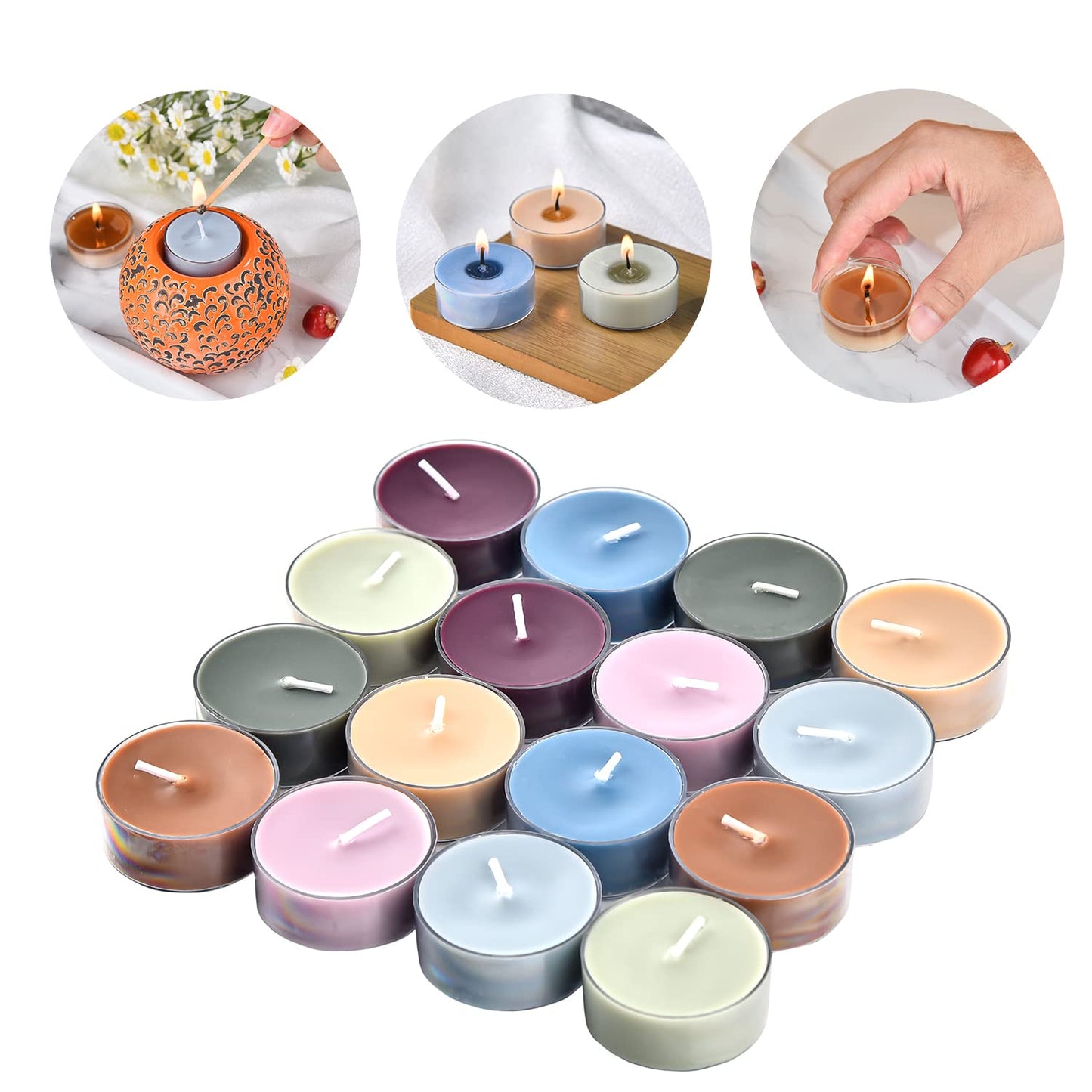 Sungmor Scented Tea Lights Candles - 32pcs Scented Candles in Clear Cups, Variety Pack - Long Lasting & Smokeless Soywax Tealight Candles - Small Votive Candle for Wedding, Parties, Festival