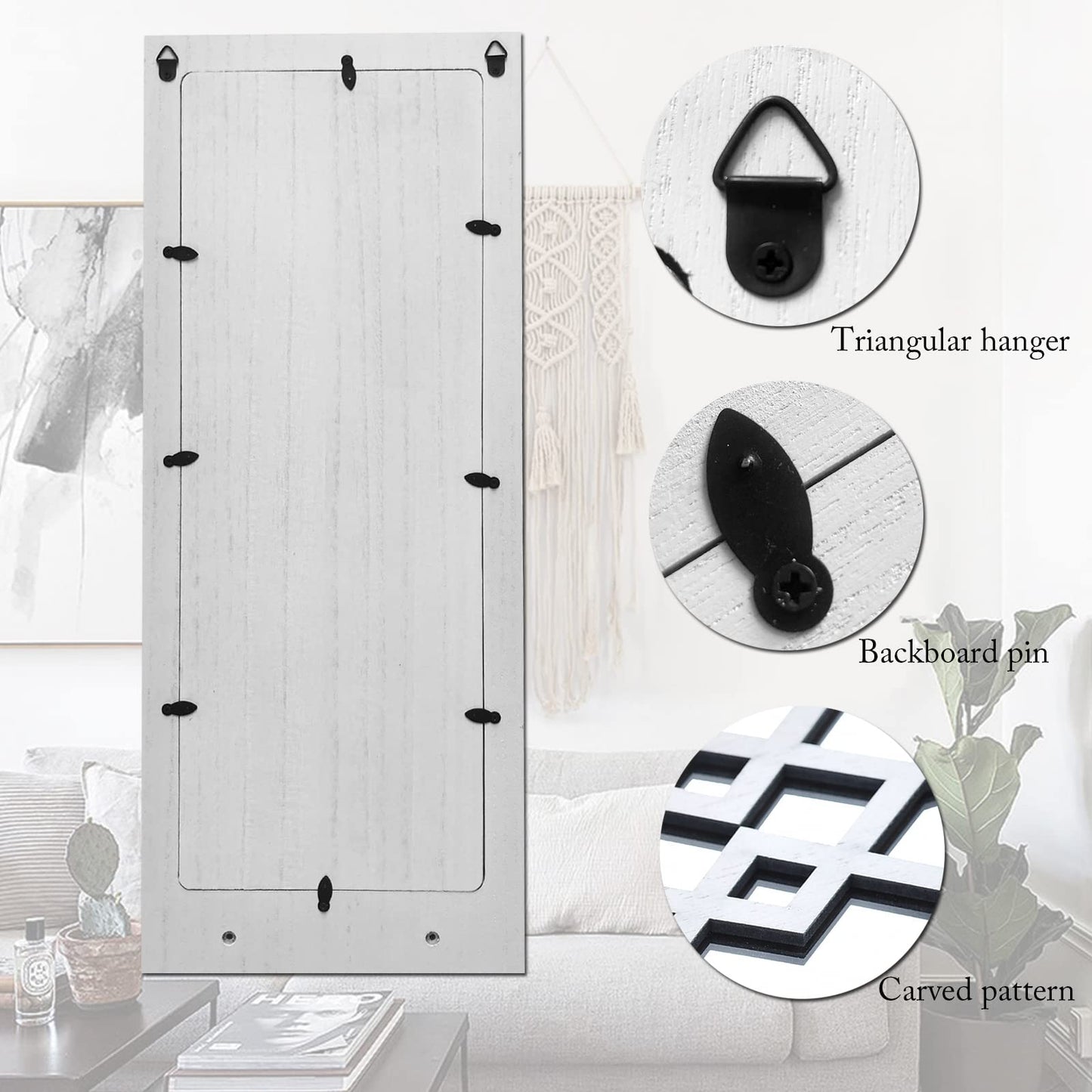 ZEXUIRU 2 Set Rustic Candle Sconces Living Room Bedroom Entryway Wood Mirrored, Farmhouse, Carved Frame Wall-Mount Wooden Candle Holders Wall Decor Hanging Handmade Holder - Distressed White