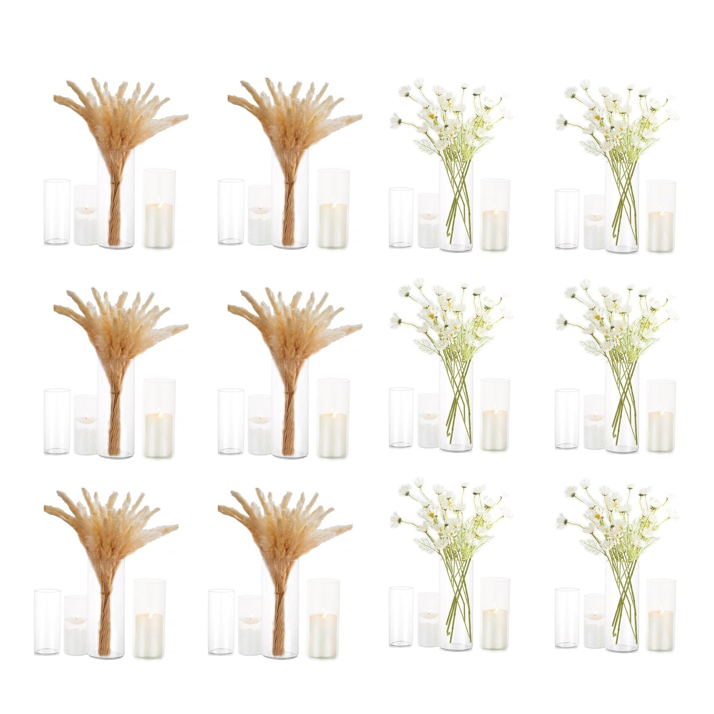 EylKoi Cylinder Vase Bulk Clear 48 Pack Cylinder Vases for Centerpieces Glass Vases for Flowers Hurricane Floating Candle Holder, Home Decor Wedding, 4''+6''+8''+10''(High)