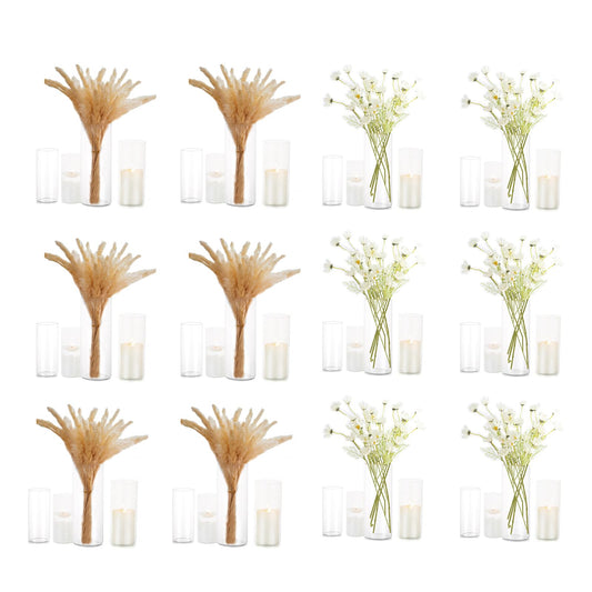 EylKoi Cylinder Vase Bulk Clear 48 Pack Cylinder Vases for Centerpieces Glass Vases for Flowers Hurricane Floating Candle Holder, Home Decor Wedding, 4''+6''+8''+10''(High)