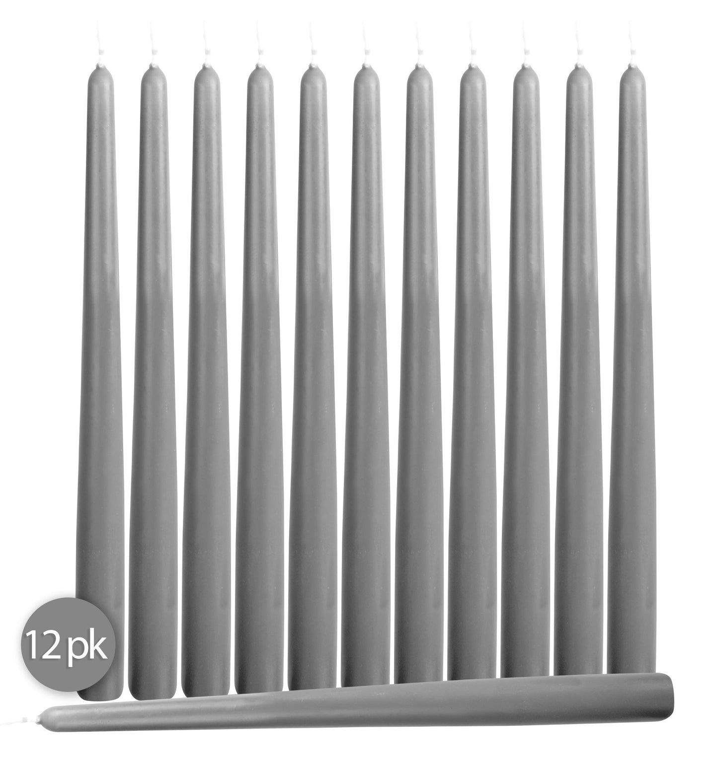 Hyoola Tall Taper Candles - 10 Inch Dripless, Unscented Dinner Candle, Paraffin Wax with Cotton Wicks - 8 Hour Burn Time, Dark Grey (Pack of 12)
