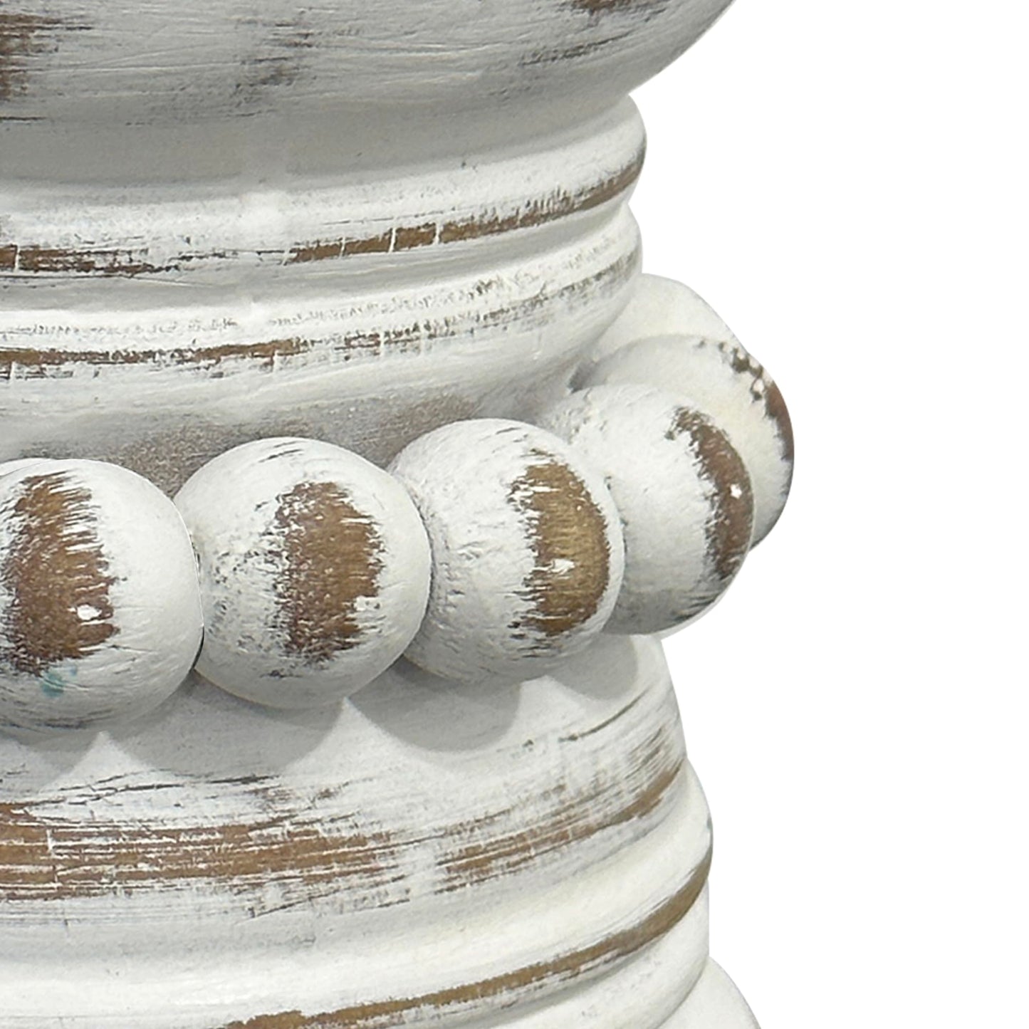 dwellington Farmhouse Rustic Wood Pillar Candle Holder, Decorative Beaded Candlestick Holder Stand for Home Décor, Gifts, Wedding (White Wash)