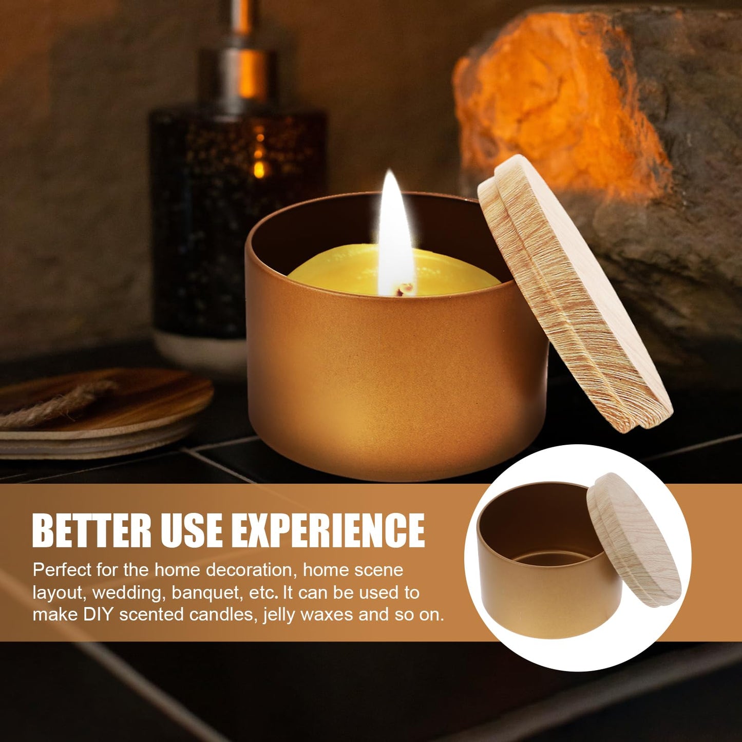 EXCEART Iron Candle Tins with Lids 3Pcs Reusable Candle Jars Tea Tin Cans Storage Bowls Black stick Holders Spa Holders Sconce Making Tinplates