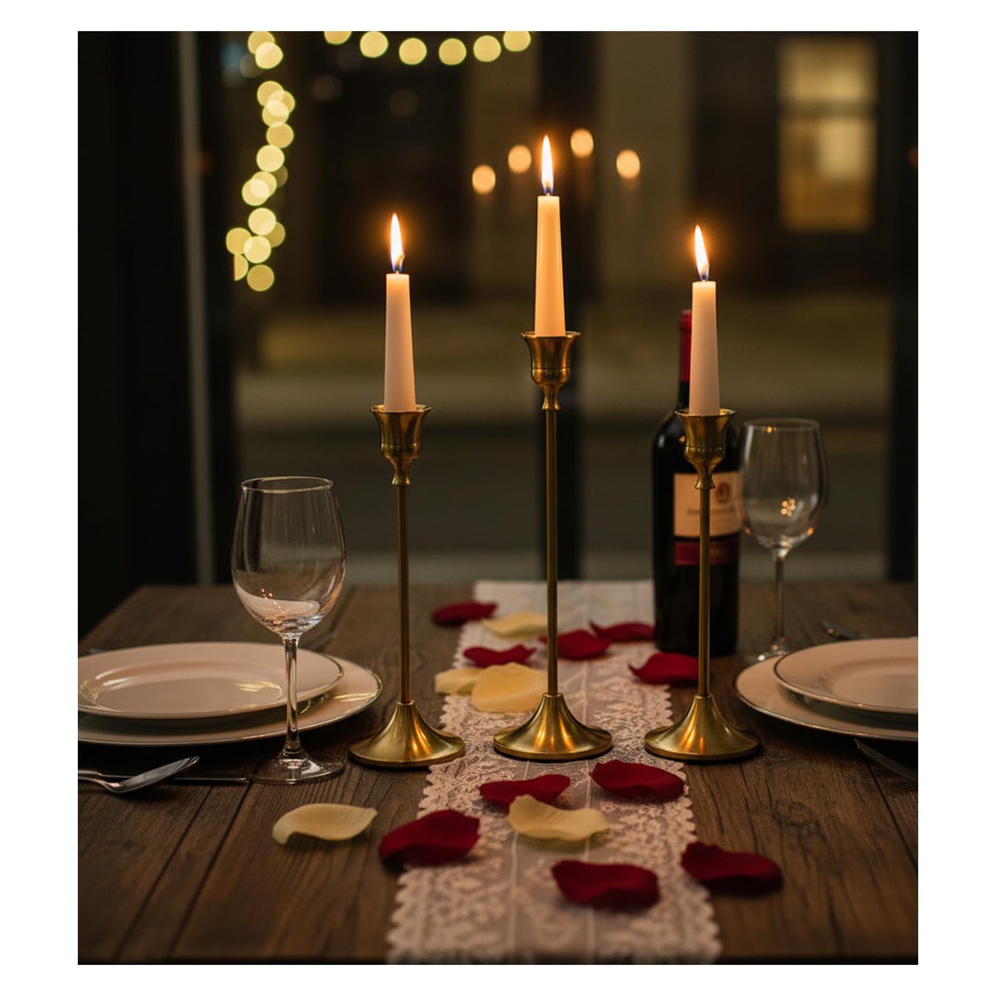 Candle Holder, Modern Minimalist Brass Gold Metal Candlestick Holders, Set of 3 Tall - Elegant Taper Candle Holders for Table Centerpiece, Wedding, Dinner Party Home Decor