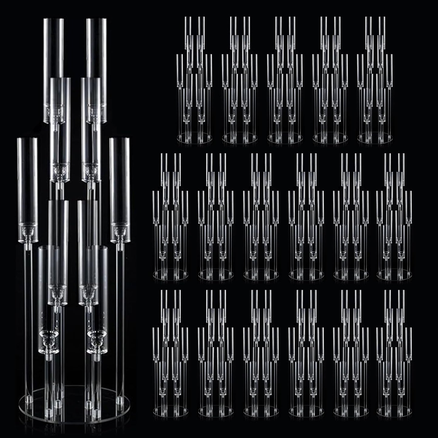 16PCS Acrylic Candelabra Centerpiece for Wedding,10 Arm Candlesticks Holder Clear Tall Candelabra Large Floral Centerpieces for Tables Anniversary Party Brithday candelabros para centros de mesa