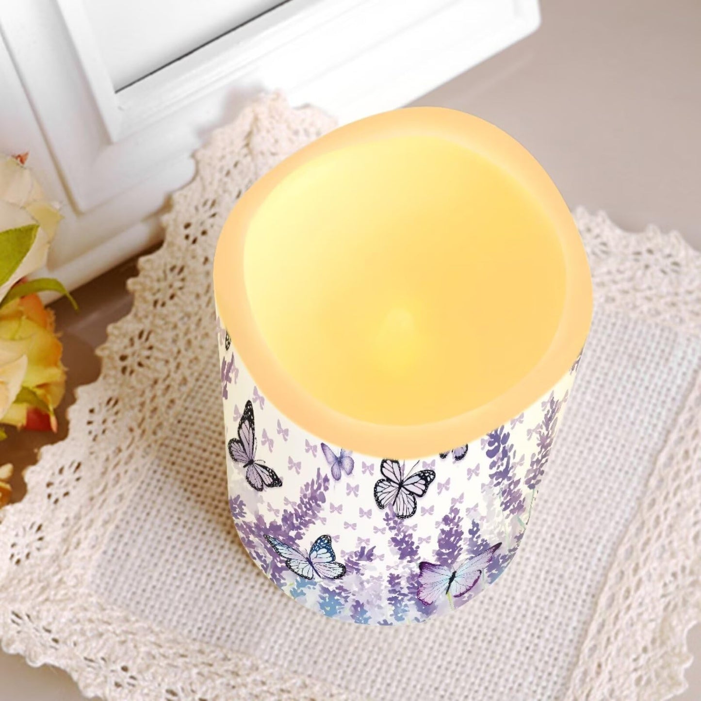 Cozeyat Lavender LED Candles Set of 4 Battery Powered Flameless with Remote Timer Flickering Waterproof for Indoor Outdoor Table Beach Garden Birthday