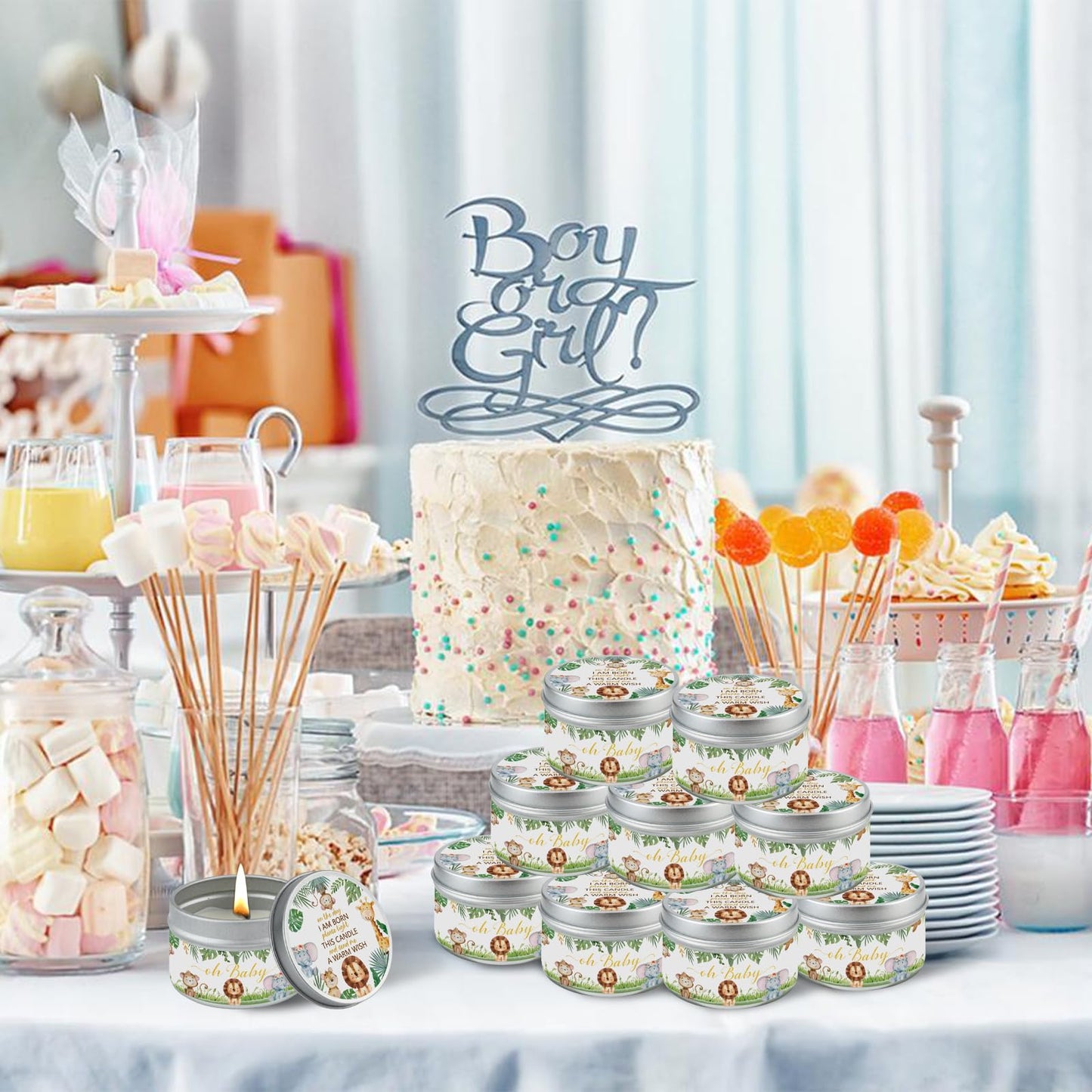 Nlicrst 24Pcs Jungle Animal Baby Shower Party Candles, Lavender Scented Candles for Baby Shower Favors, Christening & Birthday Parties, Gender Reveal Return Gifts
