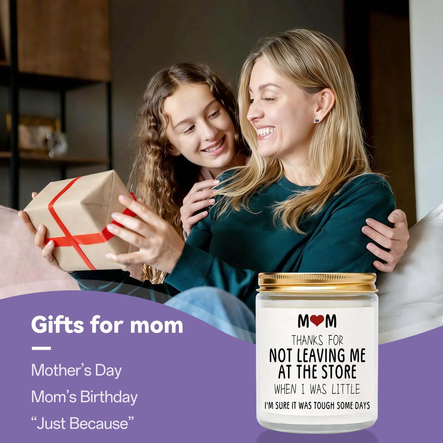 Haukea Gifts for Mom from Daughter Son Mom Birthday Gifts Mothers Birthday Gift for Stepmother Adoptive Mother Mother’s Day - Lavender Scented Candle 9 oz (Moms 2)