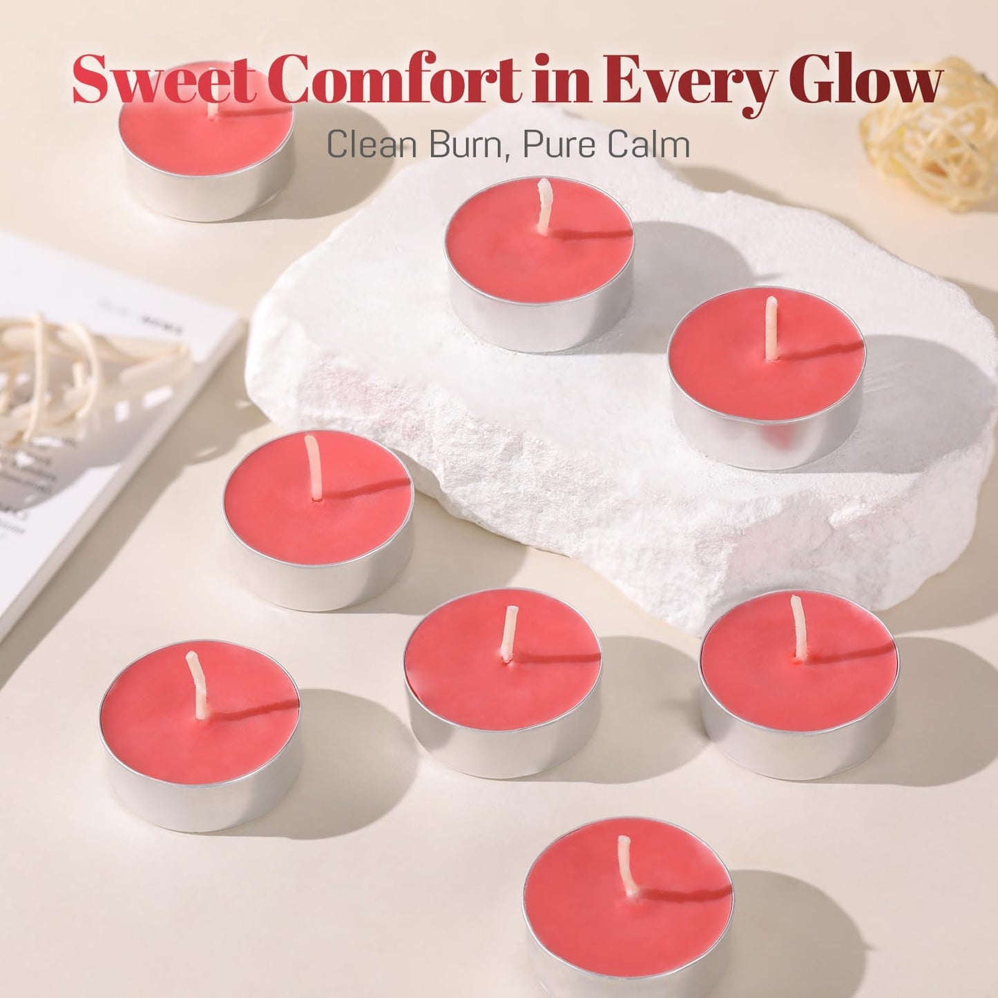 HAVITI 15 Pcs Apple Scented Tealight Candles, Red Tea Lights Candles, 4H Smokeless Palm Wax Tea Candle for Weddings,Christmas,Advent, Spa, Bath