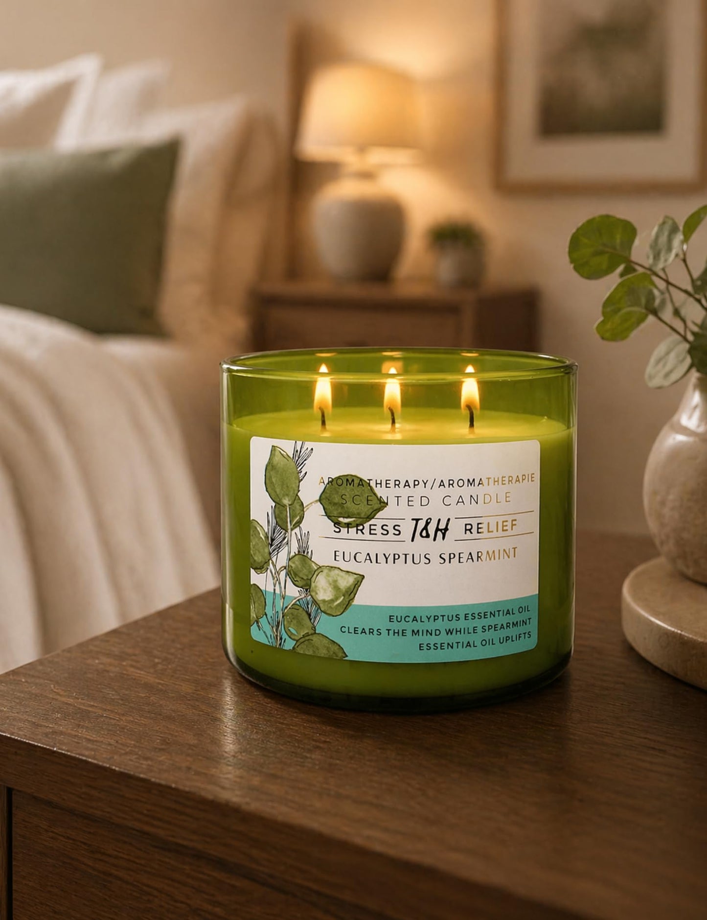 Eucalyptus Spearmint Scented Candle | 15.8 oz Large 3 Wick Soy Candle | Soothing Aromatherapy Candle for Home | Fresh Mint Spa Scent | Long Lasting Clean Burn | Relaxation & Yoga Gift for Women & Men