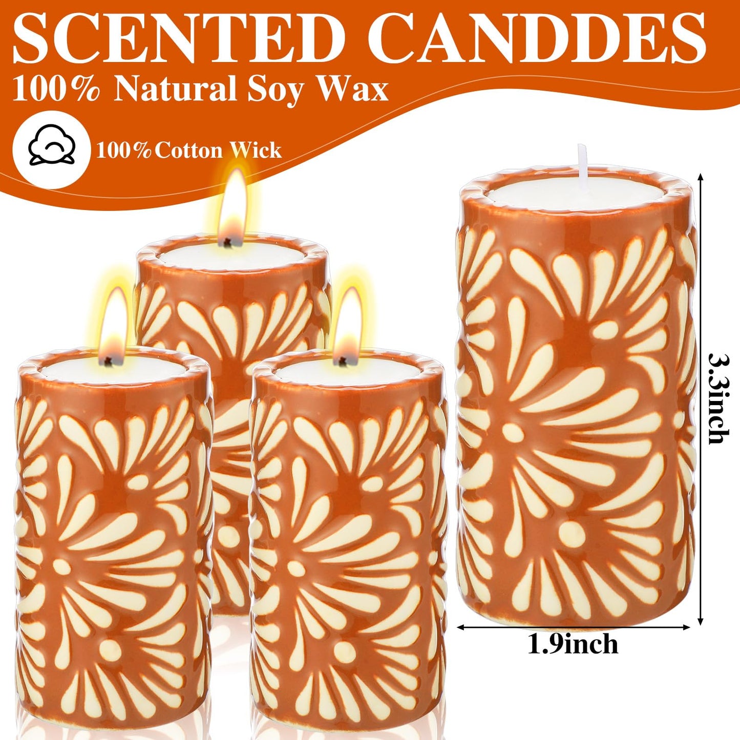 Lounsweer 4 Set Cielito Lindo Party Decorations Mexican Tequila Candle Talavera Mugs Candle for Fiesta Cinco De Mayo Birthday Bridal Shower Bachelorette May 5th Party Home Decor(Brown)
