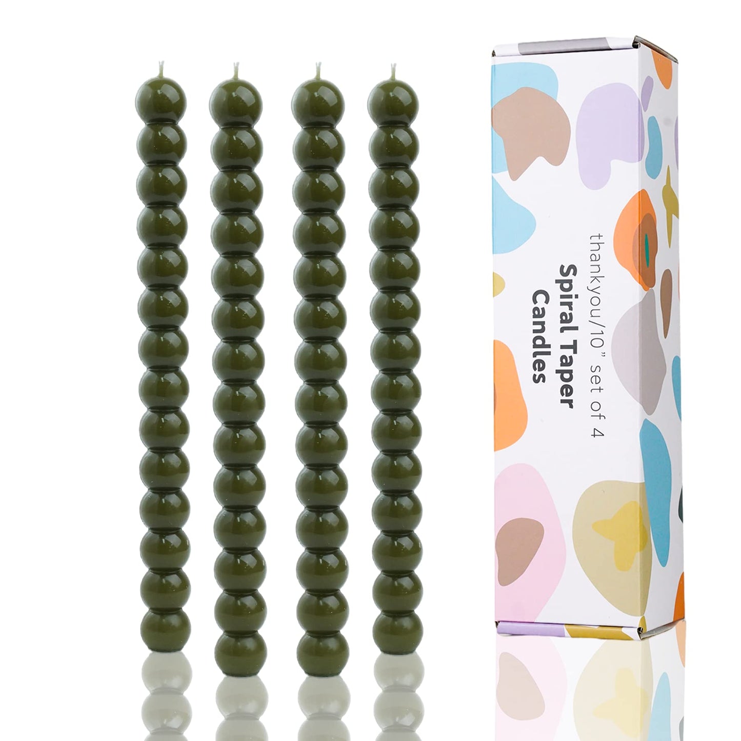 LPUSA Olive Spiral Taper Candles Twisted Candle Conical Stick Candles for Holiday Wedding Party Wax Unscented Dinner Candle Dripless,Christmas Gift H 10 Inch, 4pcs（Olive-C）